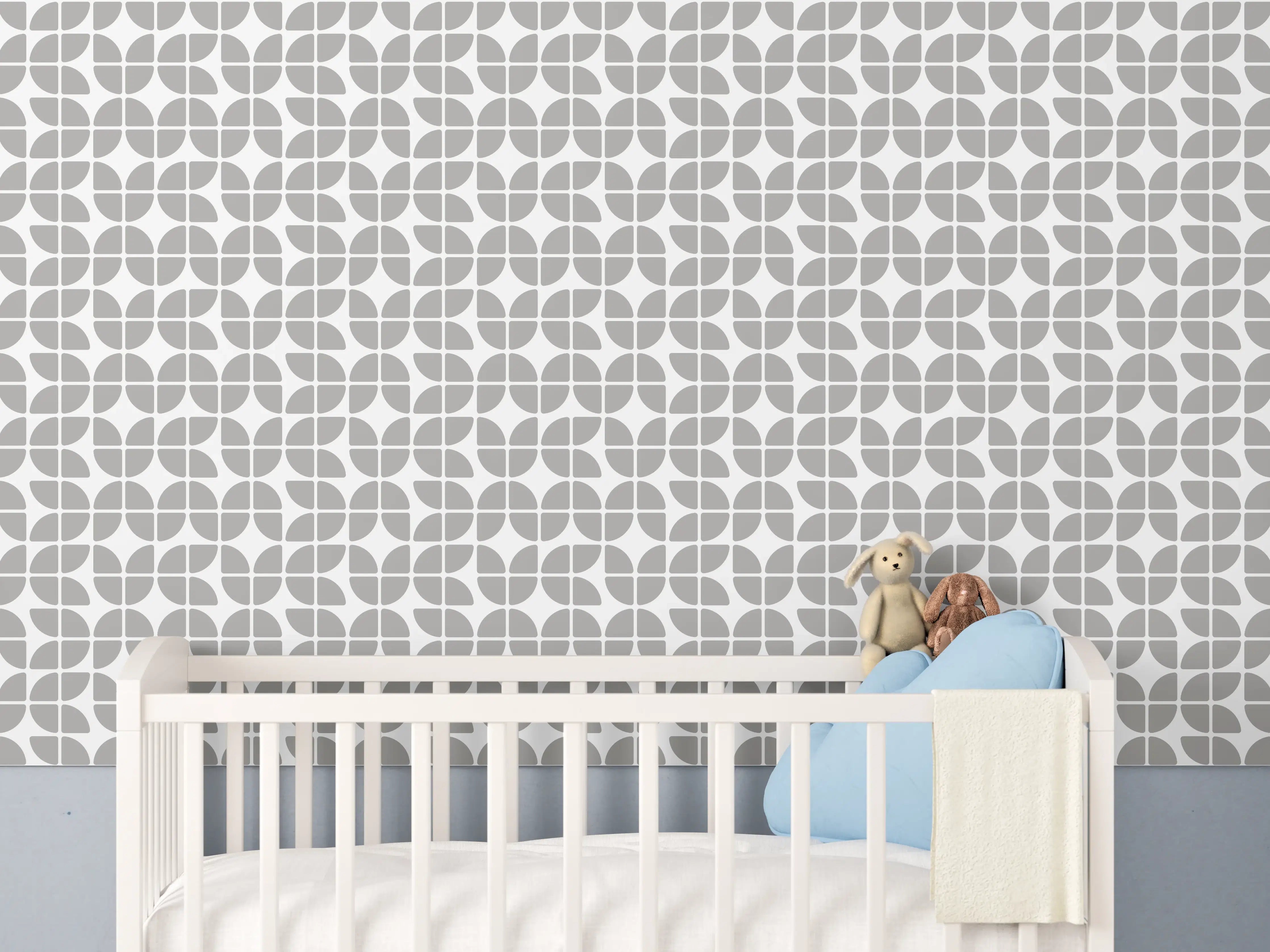 Babyzimmer Wandgestaltung - Weiß-Grau-Musterfliese