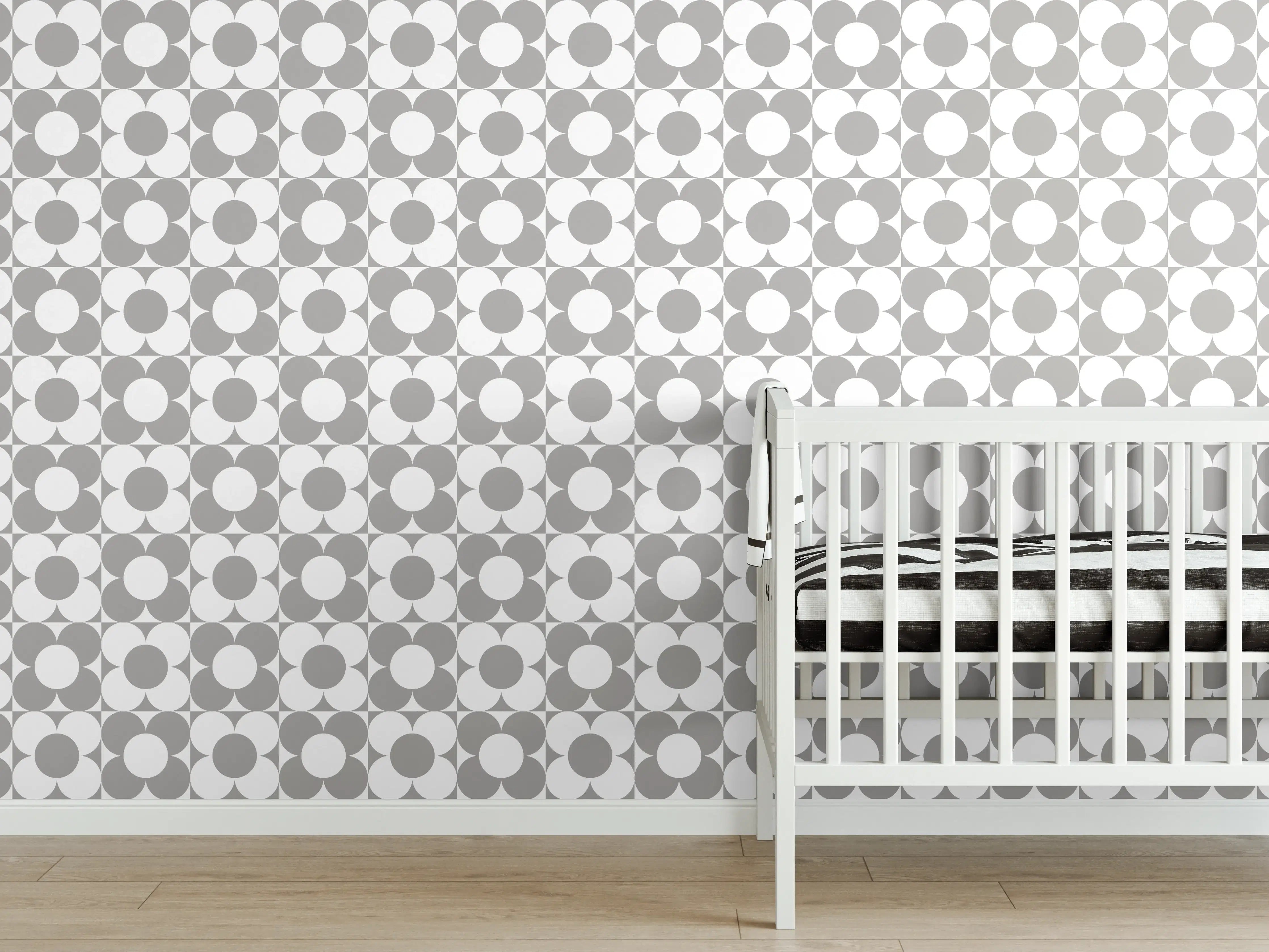 Babyzimmer Wandgestaltung - Weiß-Grau-Musterfliese mit feinen Graunuancen