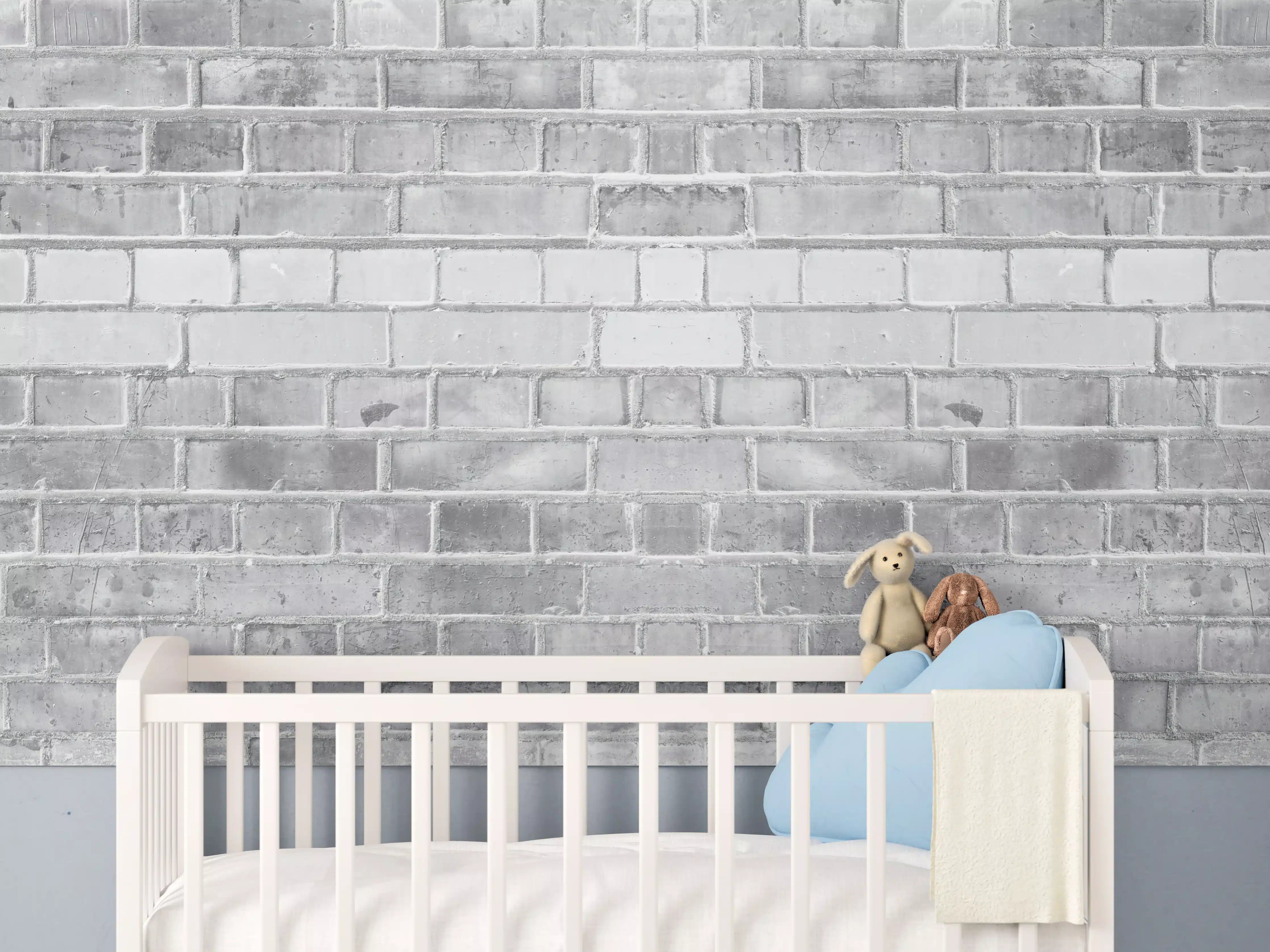 Babyzimmer Wandgestaltung - Weiß-Graue Backstein Wandtextur