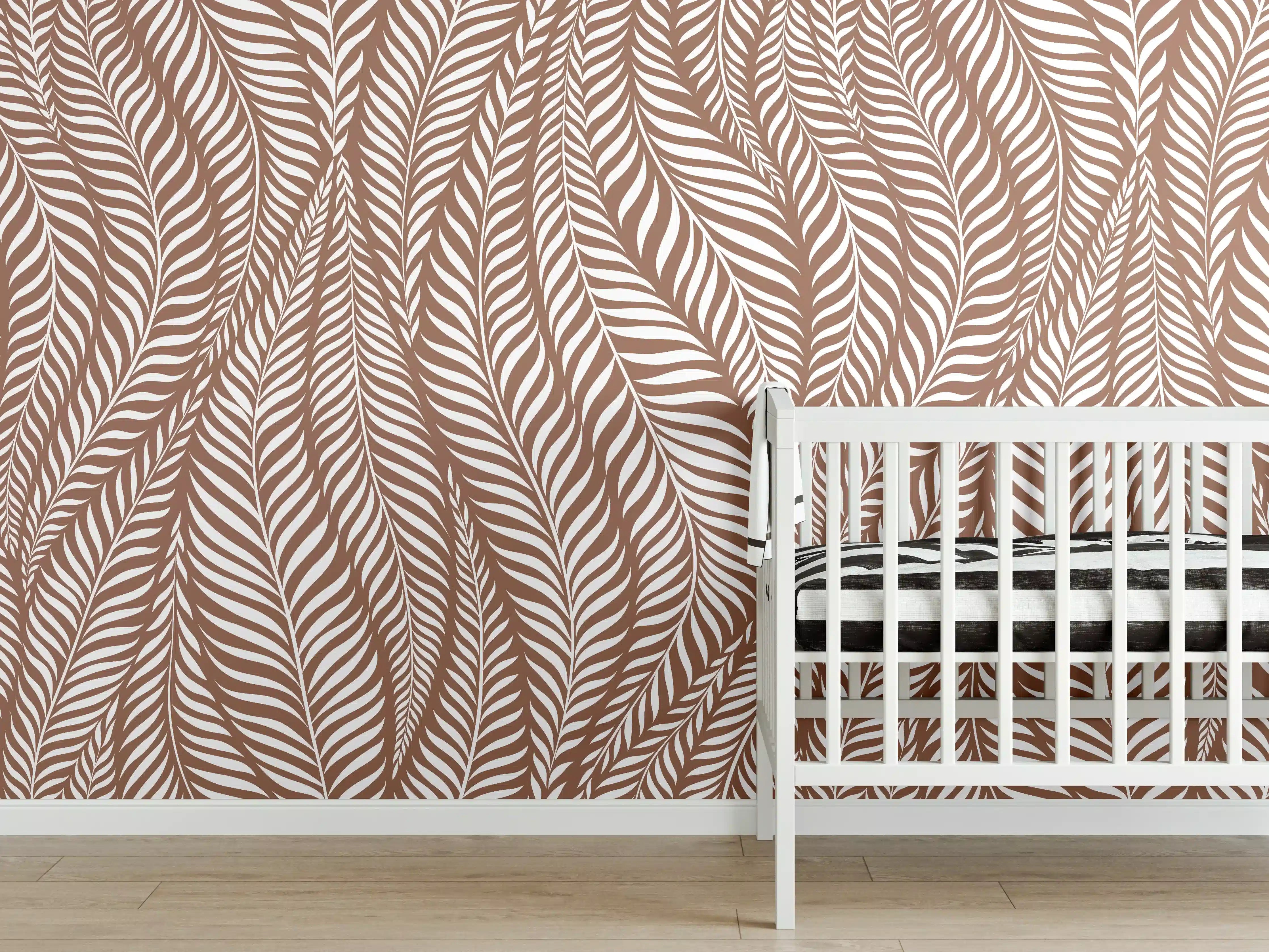 Babyzimmer Wandgestaltung - Weiß-Graue Blattmuster-Textur