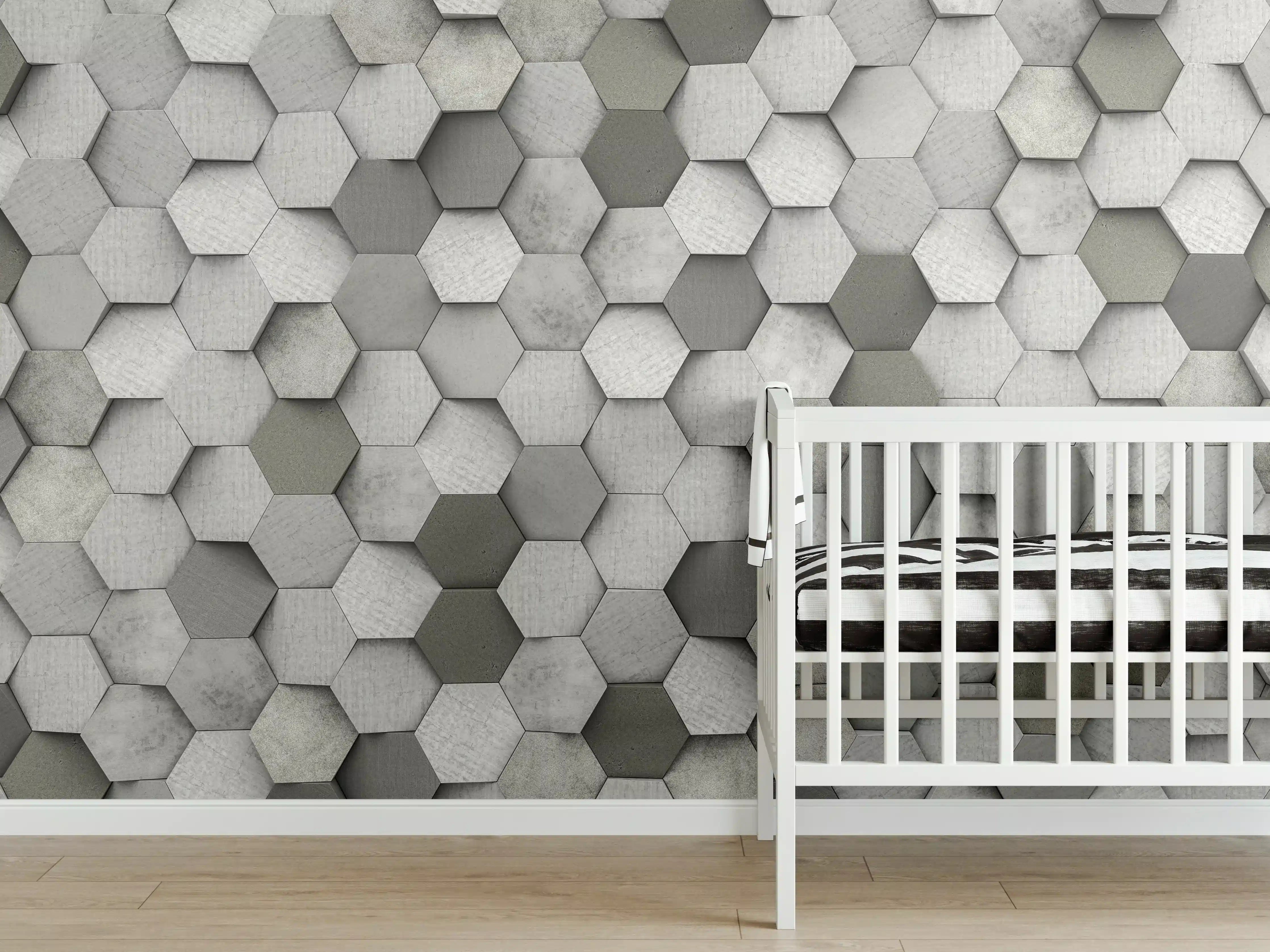 Babyzimmer Wandgestaltung - Weiß-Graue Hexagon Struktur
