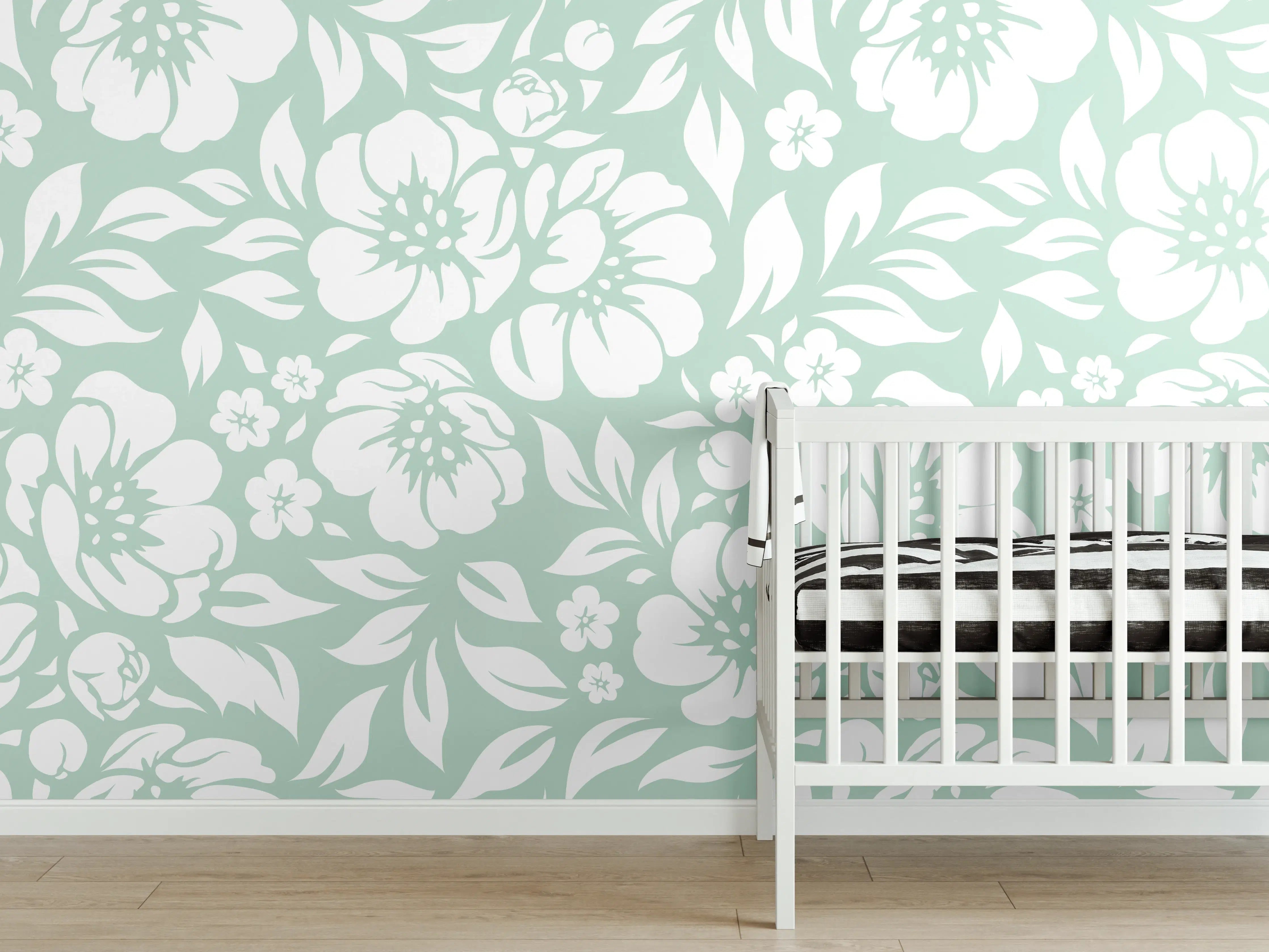 Babyzimmer Wandgestaltung - Weiß-Graue florale Muster für elegante Räume