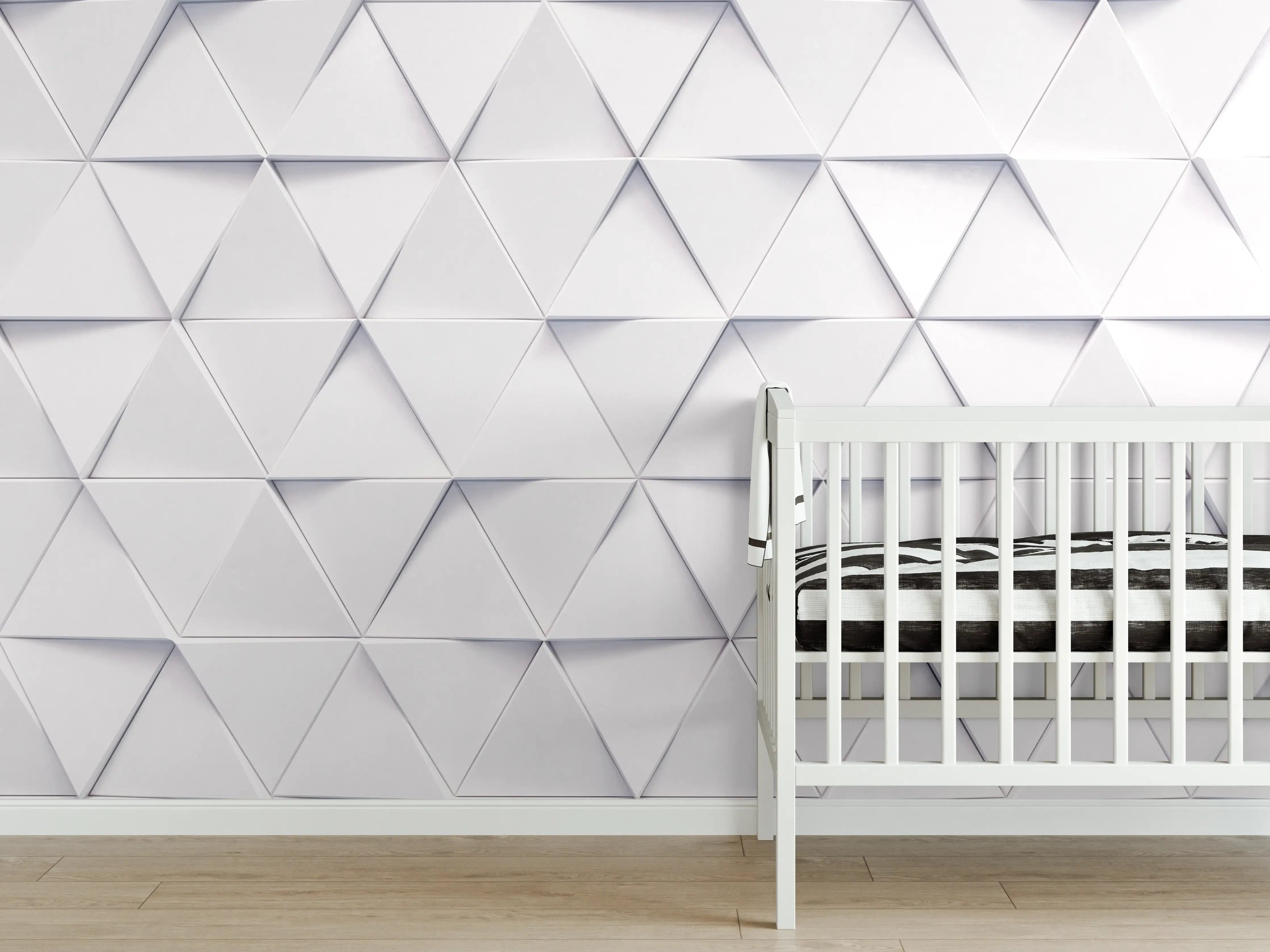 Babyzimmer Wandgestaltung - Weiß-Graues Dreiecksmuster