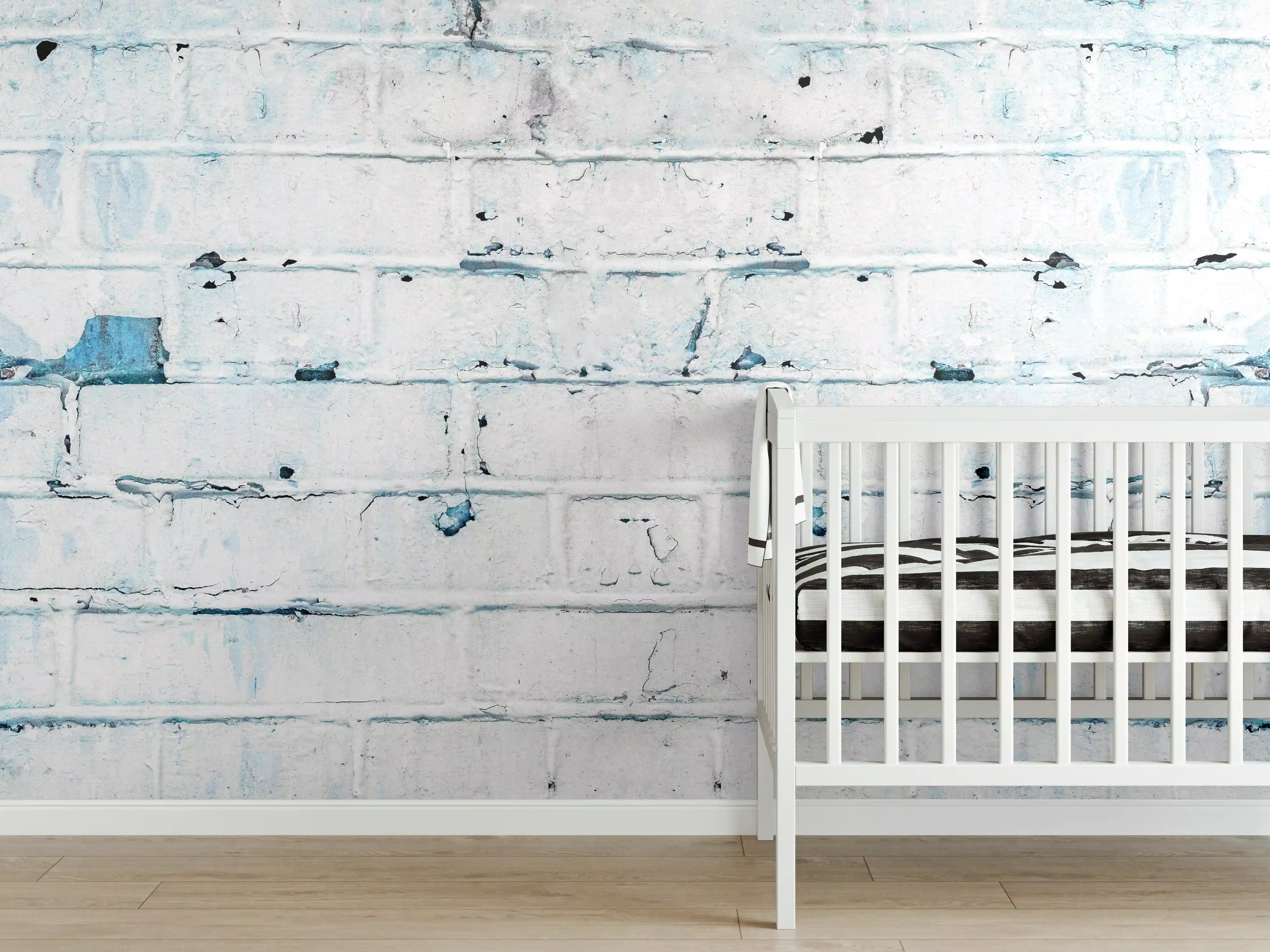 Babyzimmer Wandgestaltung - Weiß blau beschädigte Backsteinmauer