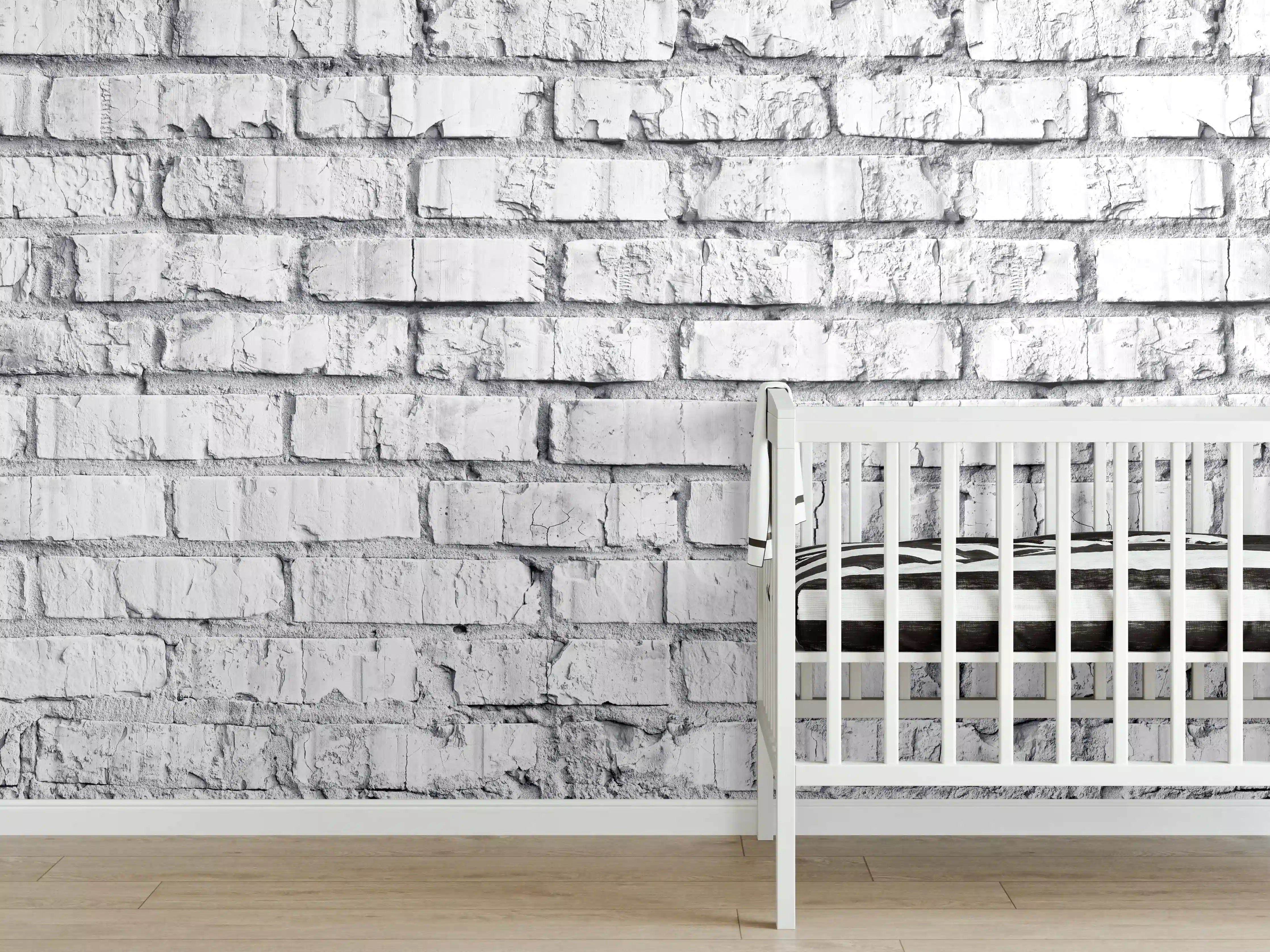 Babyzimmer Wandgestaltung - Weiß gekalkte Ziegelmauer