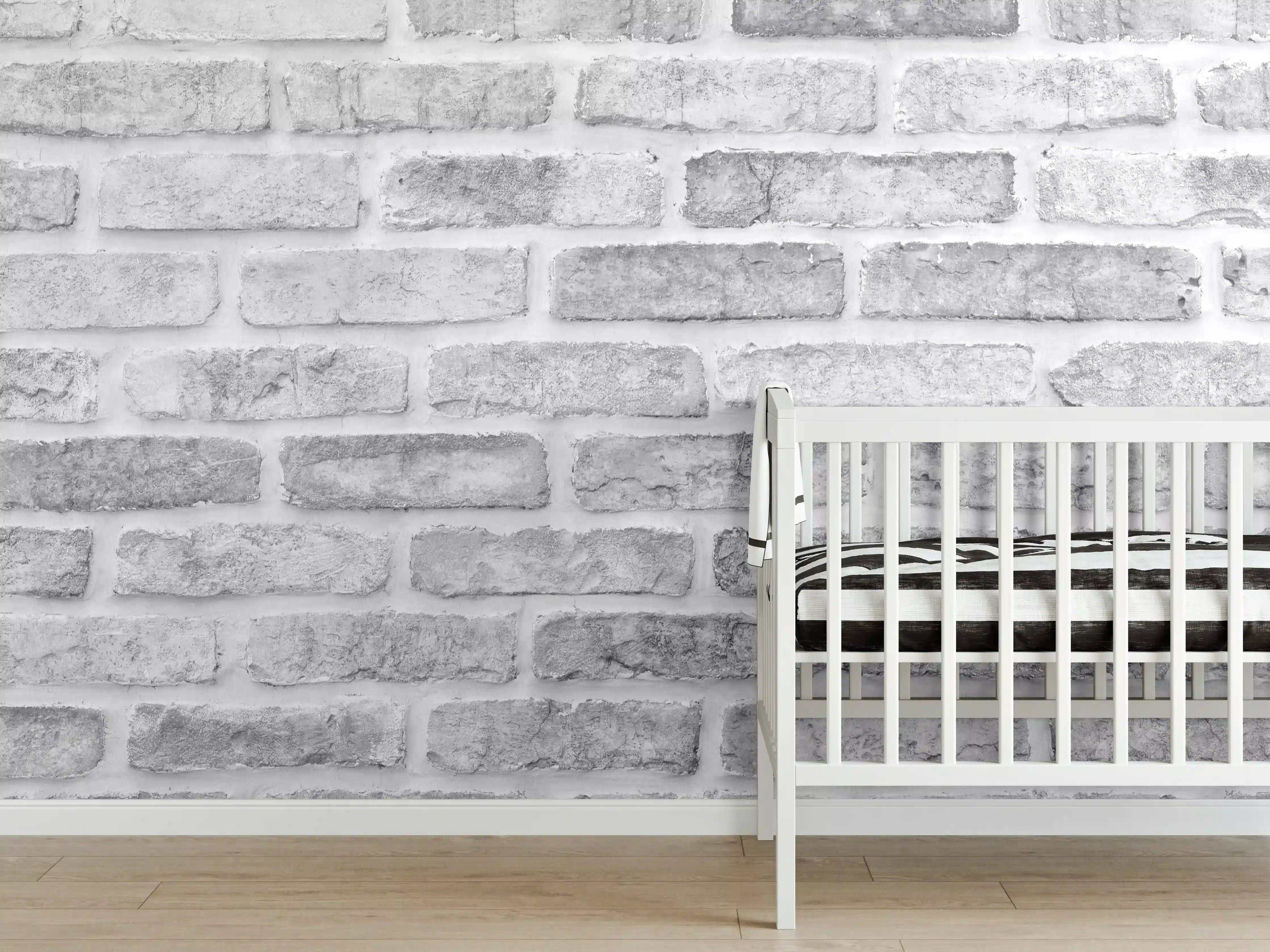 Babyzimmer Wandgestaltung - Weiß gewaschene Ziegelwand