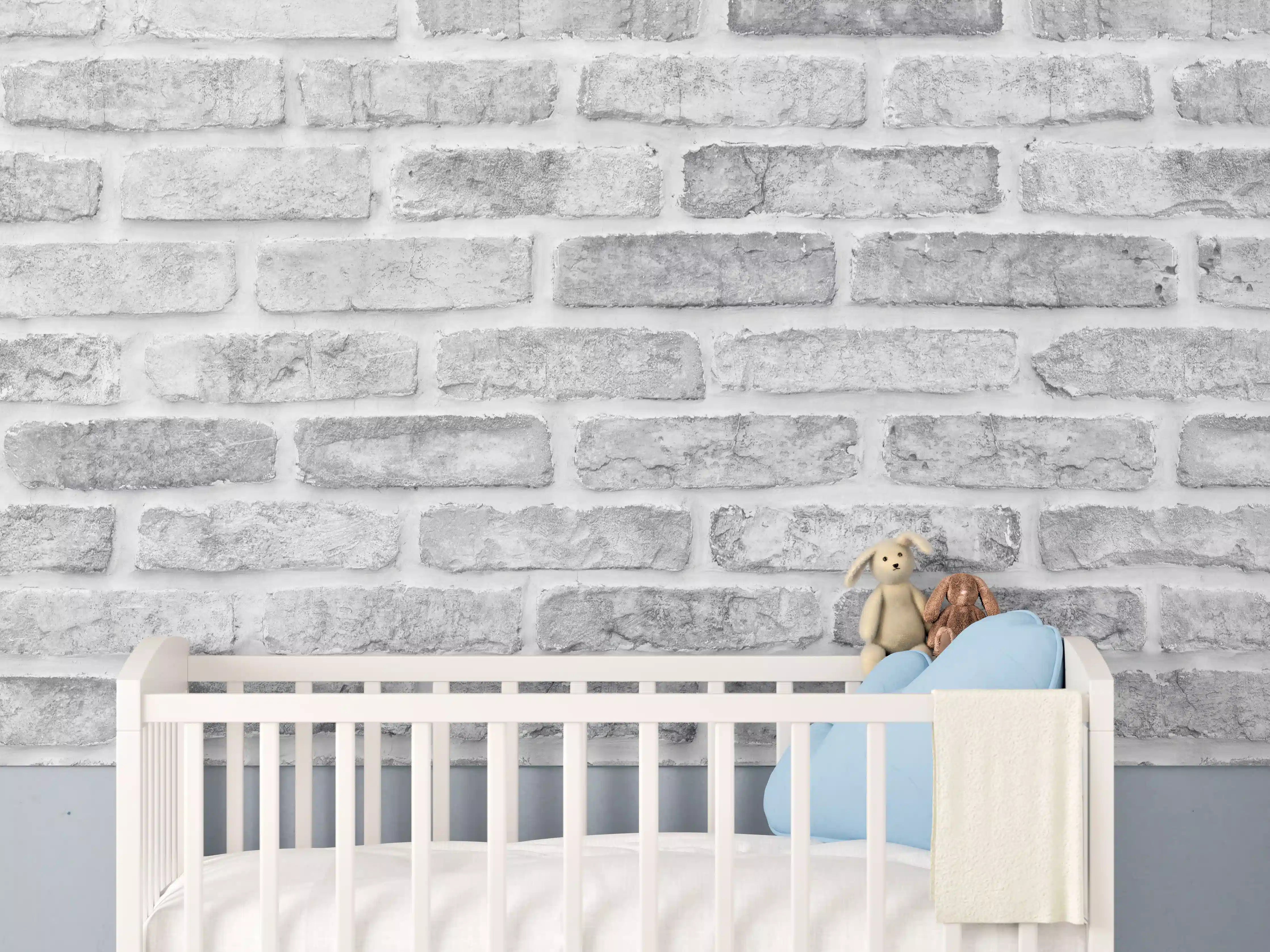 Babyzimmer Wandgestaltung - Weiß gewaschene Ziegelwand