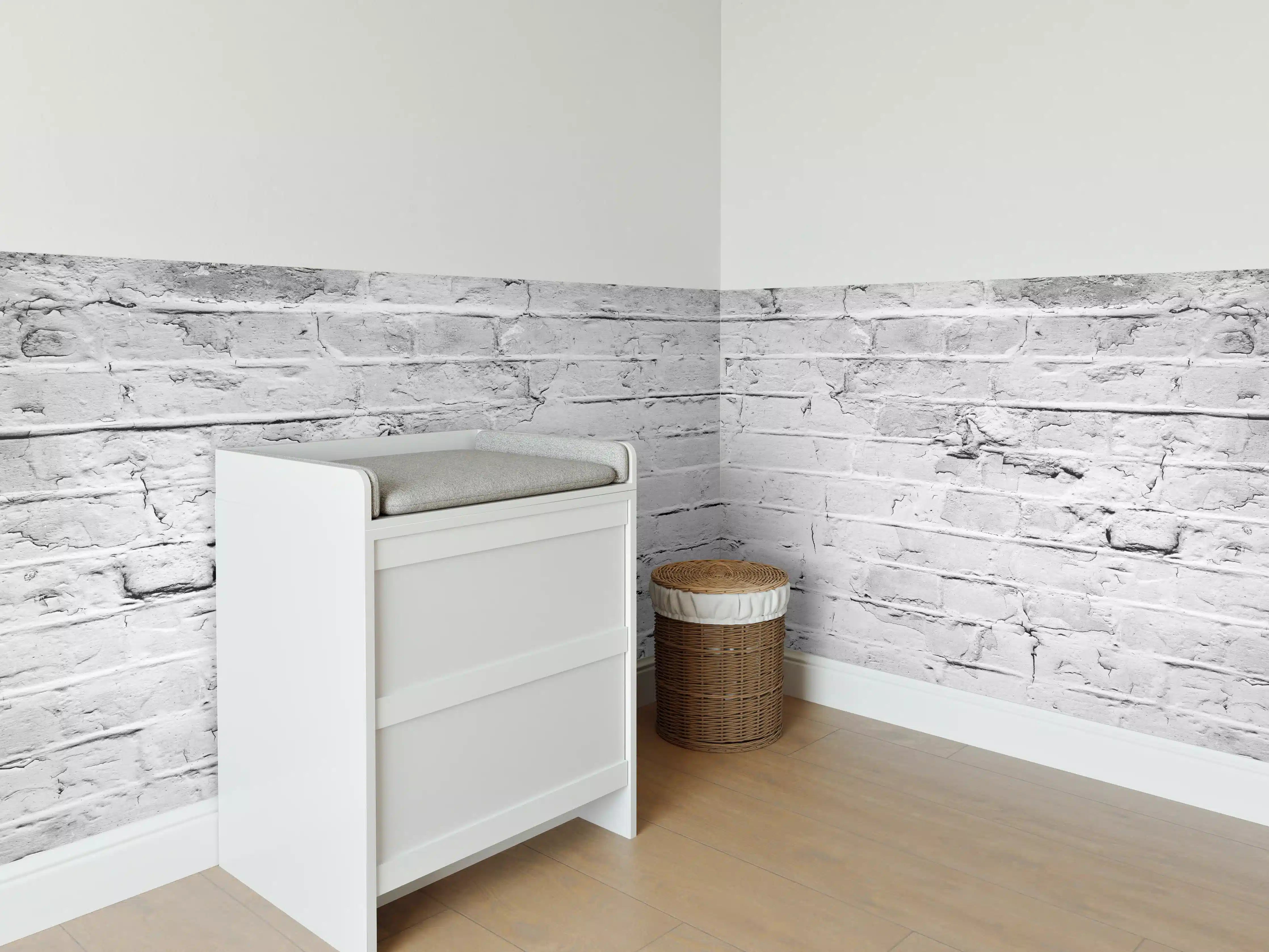 Babyzimmer Wandgestaltung - Weiß grau beschädigte Backstein Wand