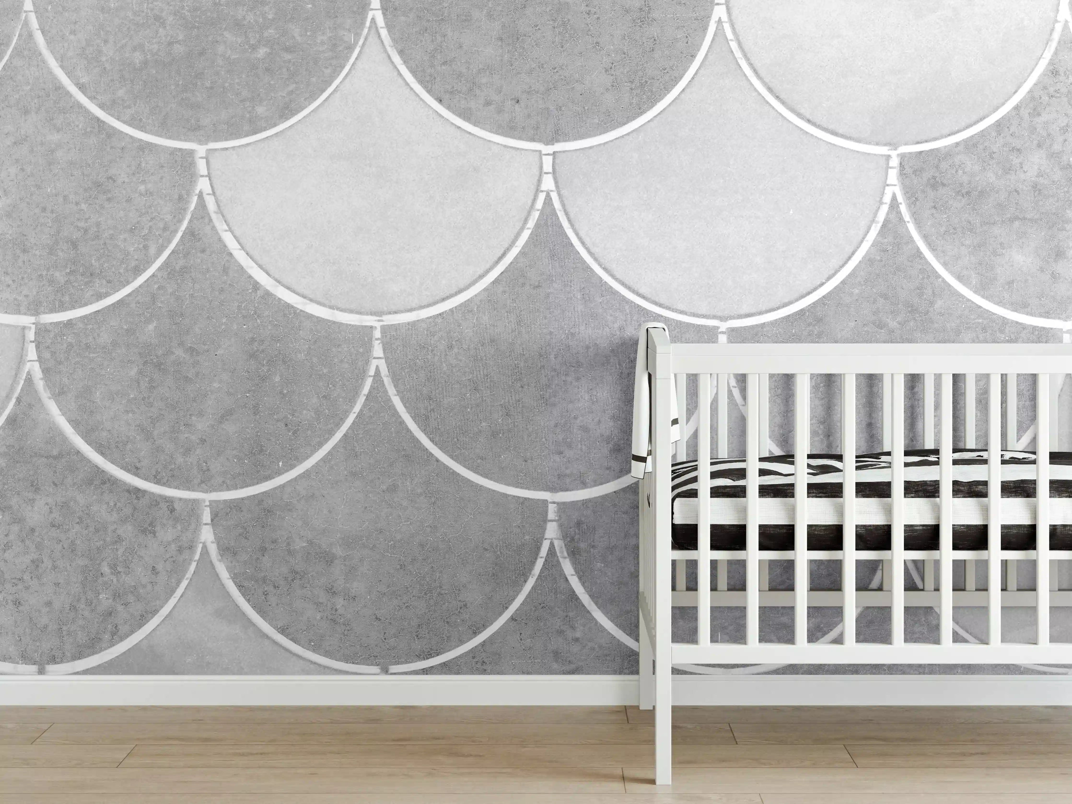 Babyzimmer Wandgestaltung - Weiß-graue Fischschuppen Fliesen