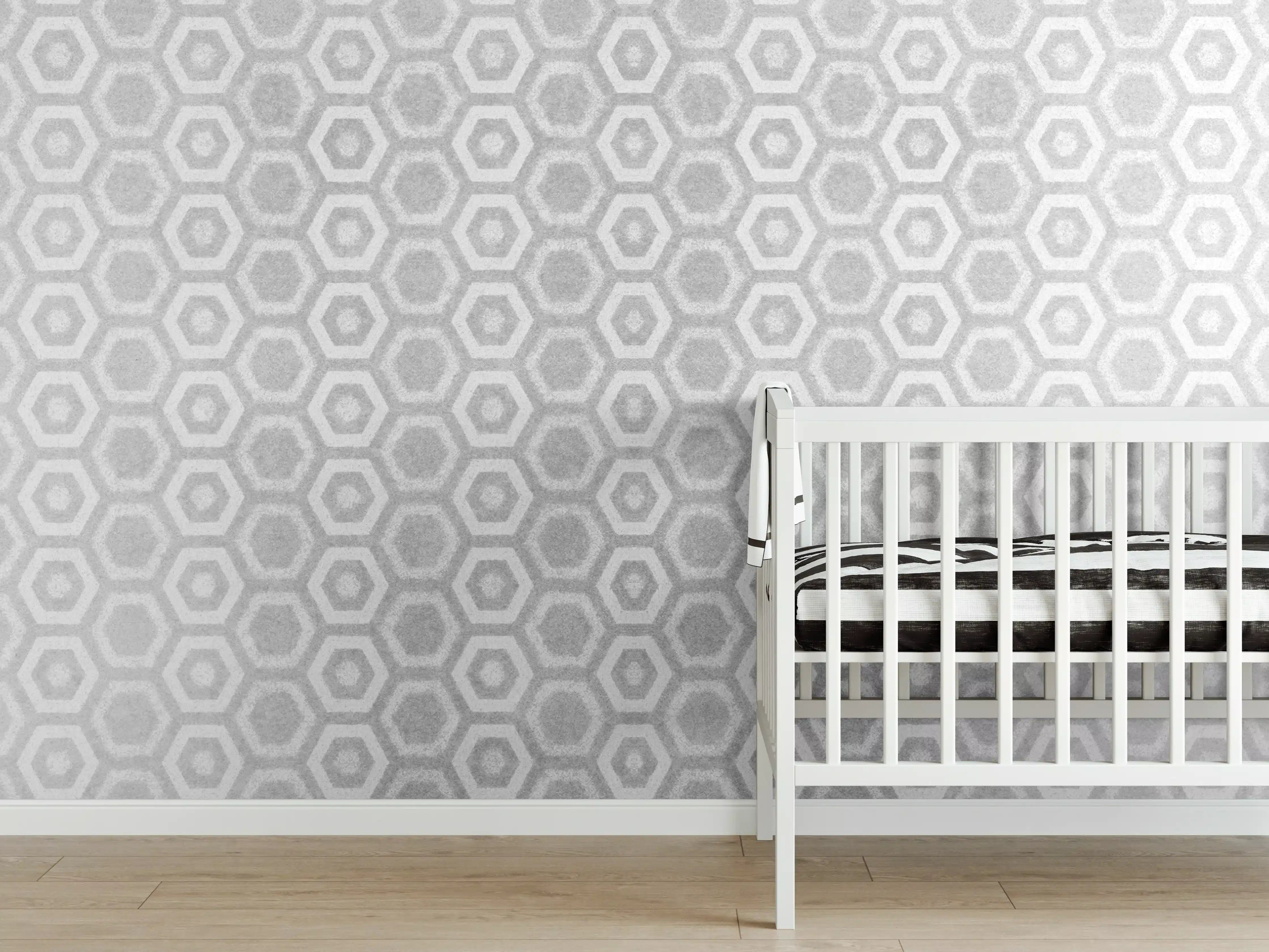 Babyzimmer Wandgestaltung - Weiß graue sechseckige Mustern