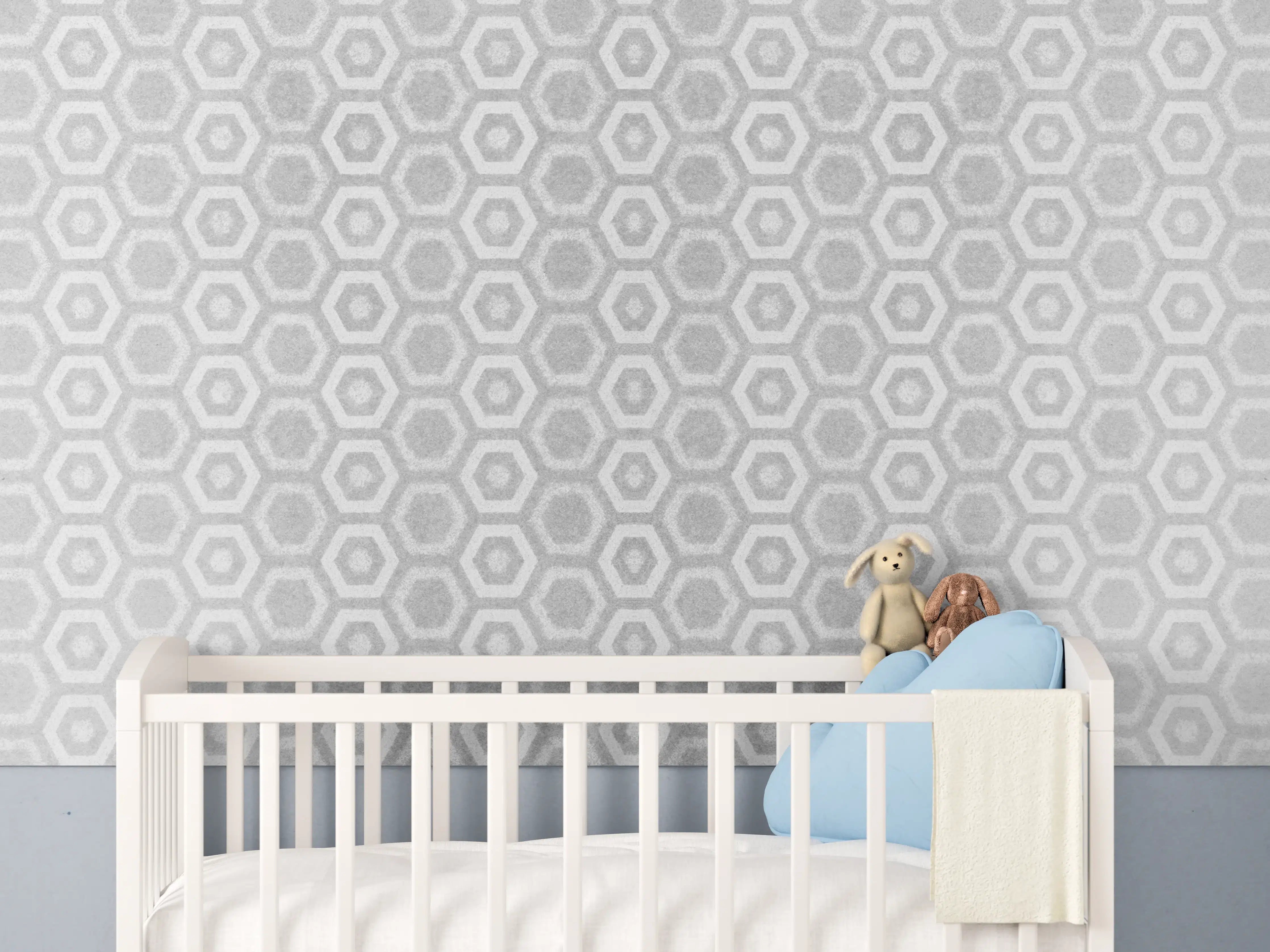 Babyzimmer Wandgestaltung - Weiß graue sechseckige Mustern