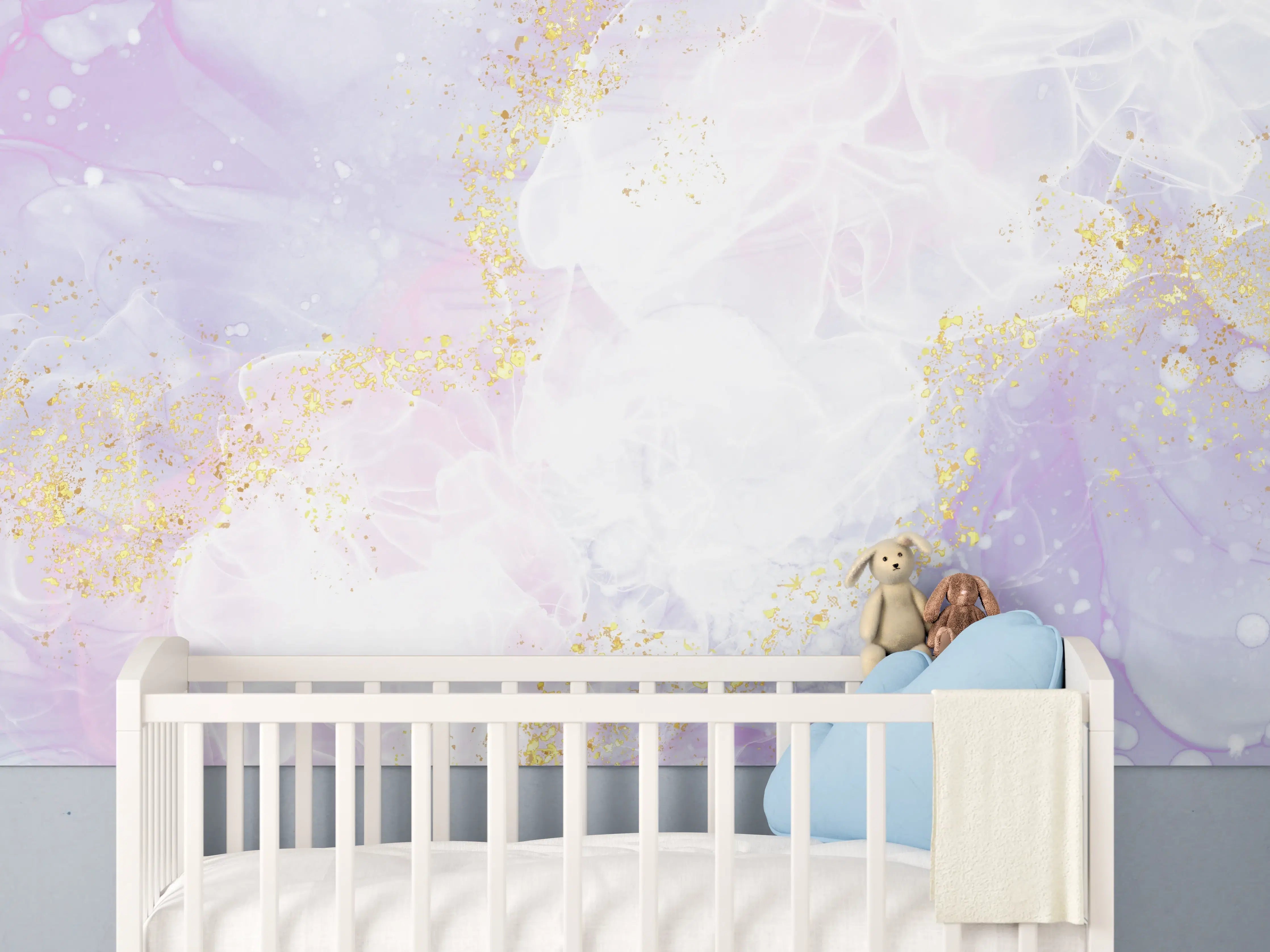 Babyzimmer Wandgestaltung - Weiß-lila abstrakte Farbexplosion