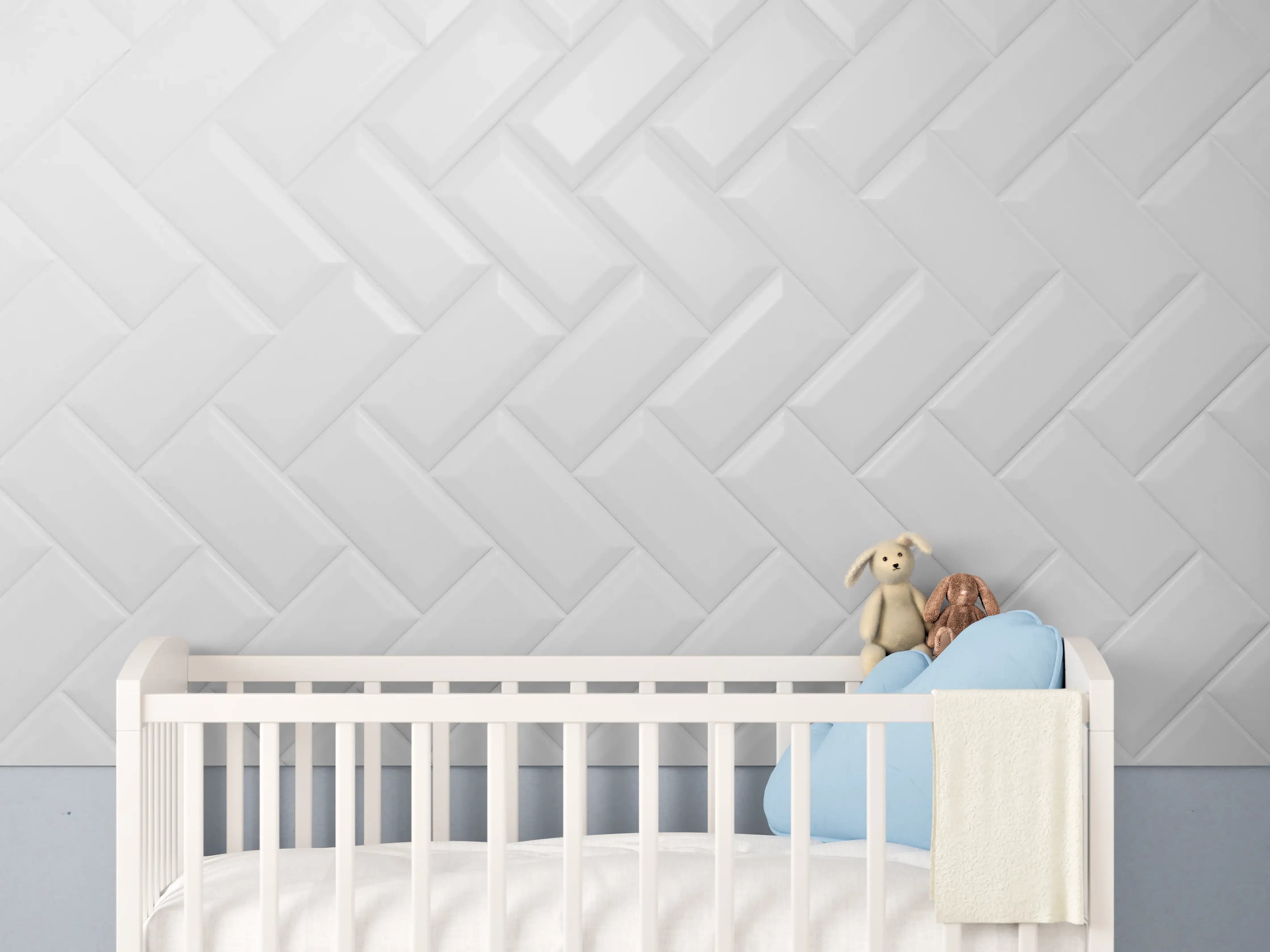 Babyzimmer Wandgestaltung - Weiß, gräuliche Keramikfliesen