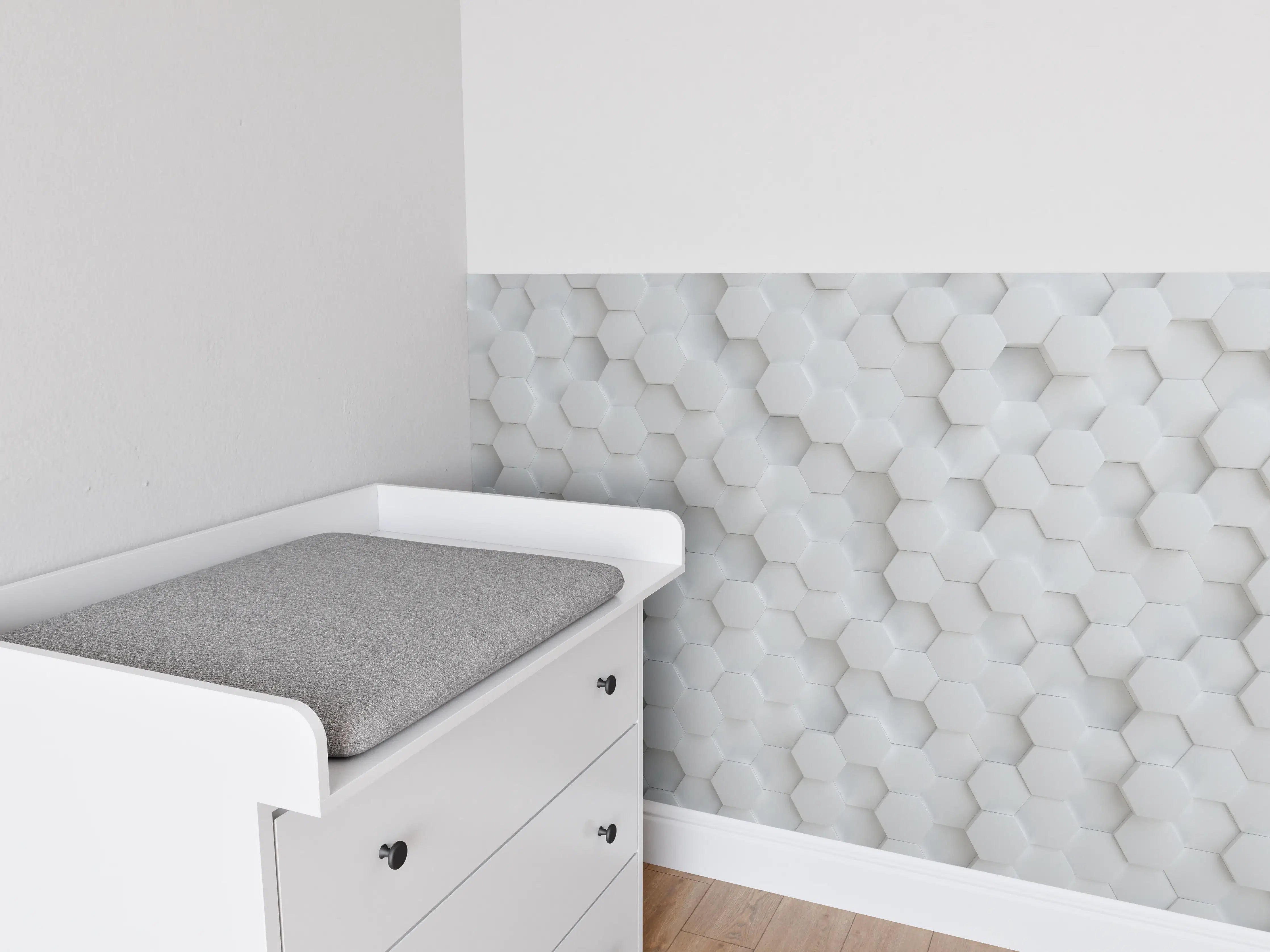 Babyzimmer Wandgestaltung - Weiße 3D-Hexagon Wandgestaltung mit Struktur
