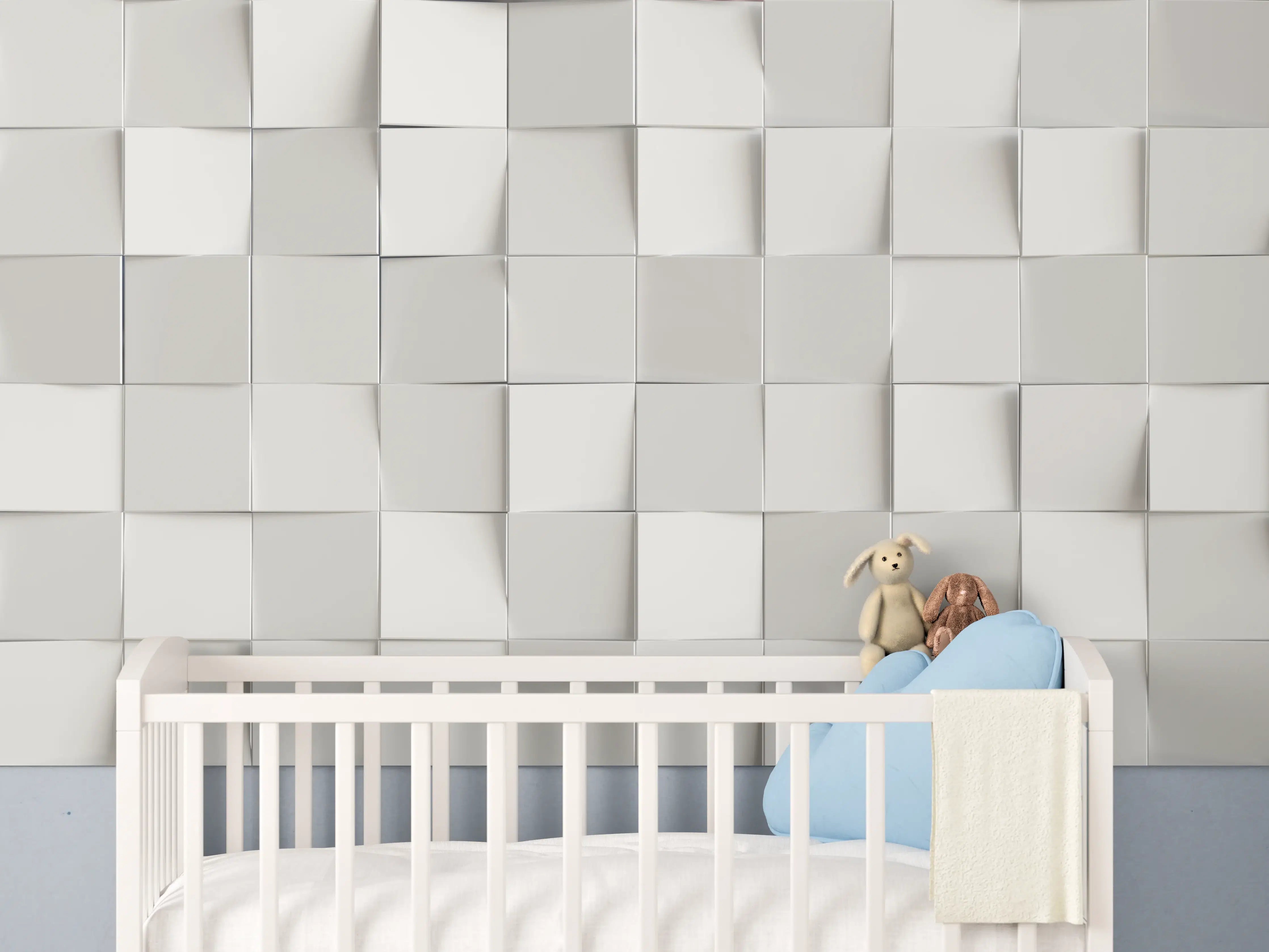 Babyzimmer Wandgestaltung - Weiße 3D-Wandpaneele mit Schatteneffekt