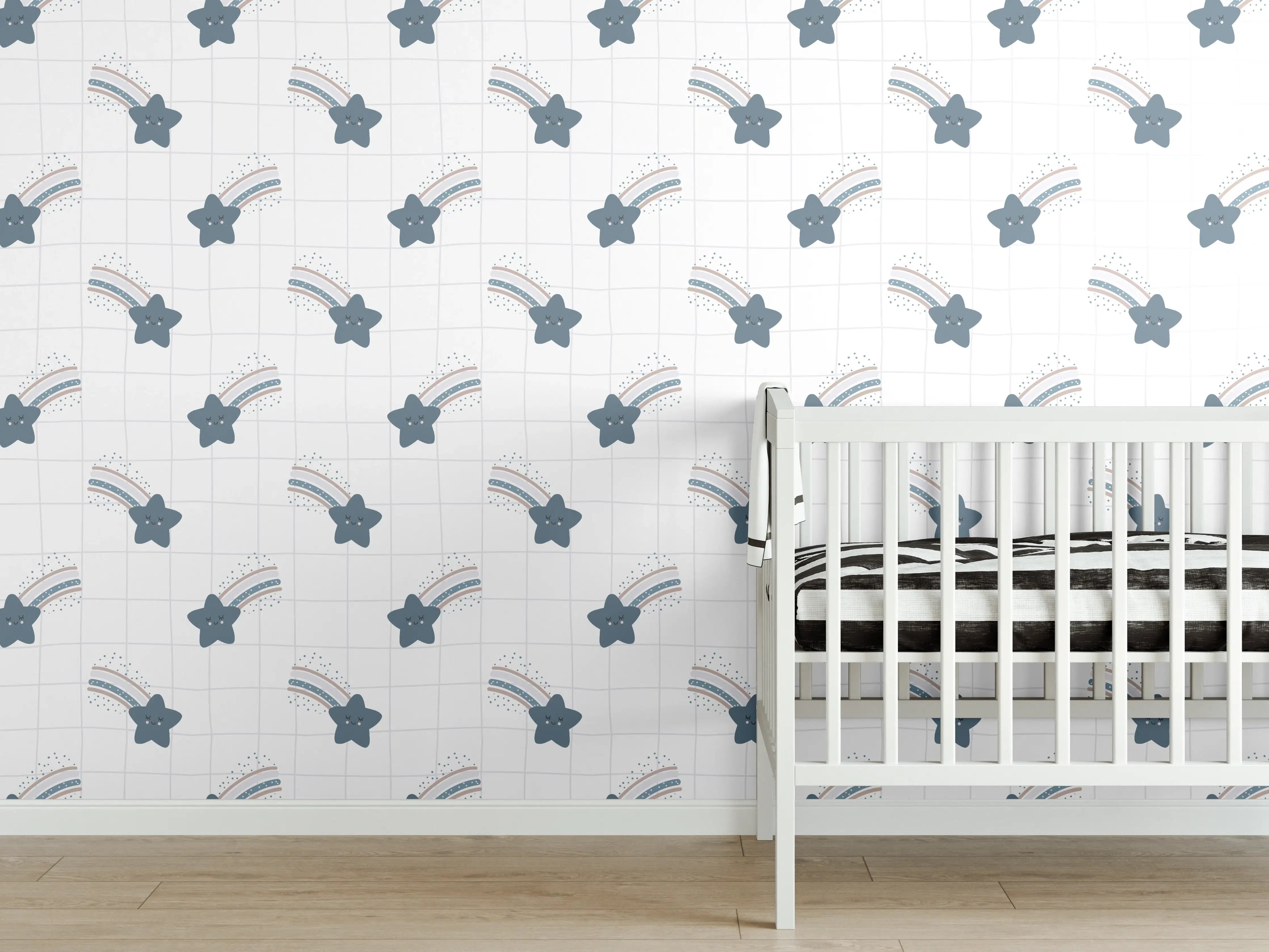 Babyzimmer Wandgestaltung - Weiße Babyzimmer Wandgestaltung mit grauem Sternmuster