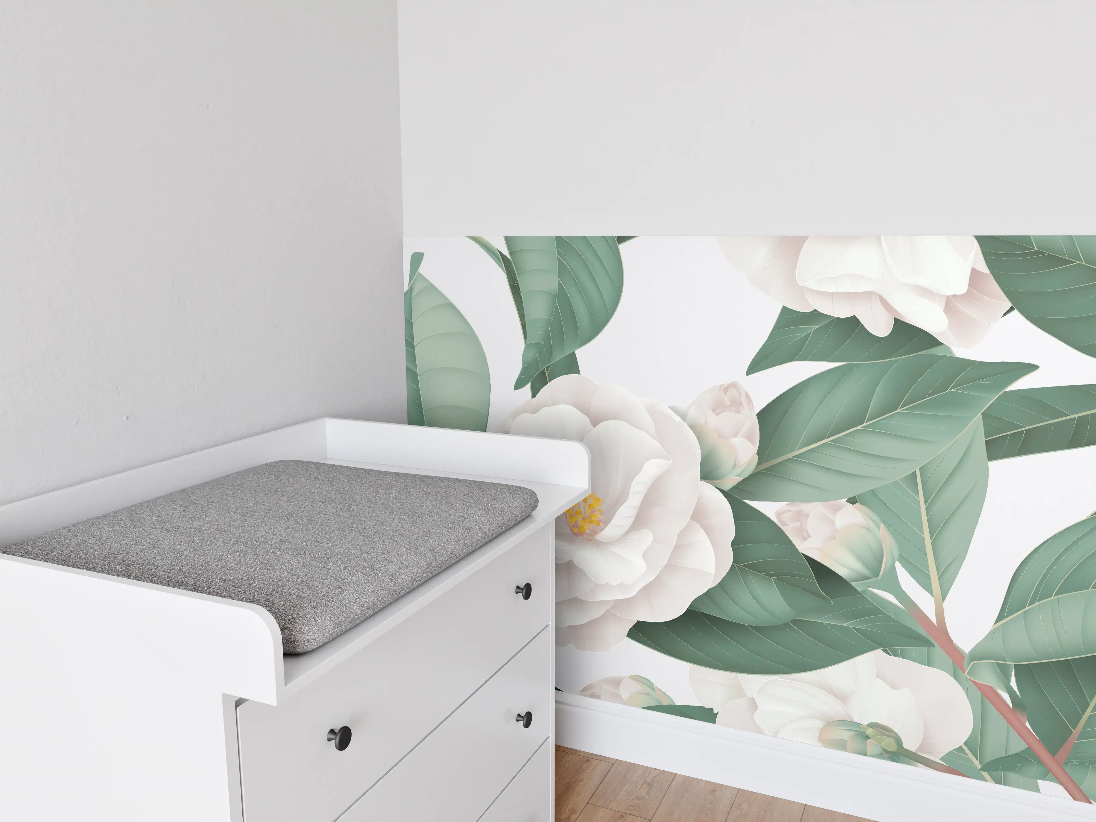 Babyzimmer Wandgestaltung - Weiße Blüten