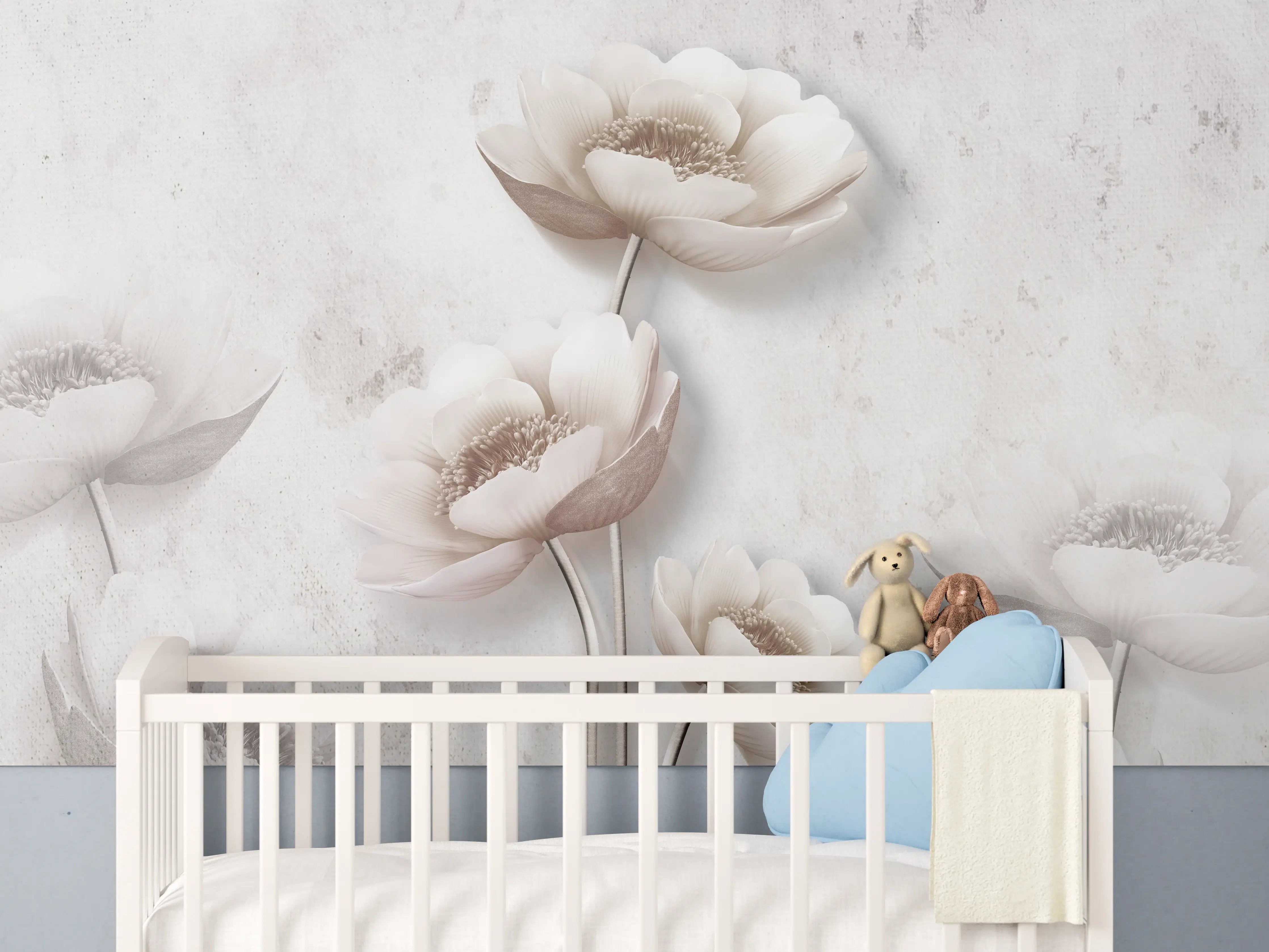 Babyzimmer Wandgestaltung - Weiße Blume Retrostil