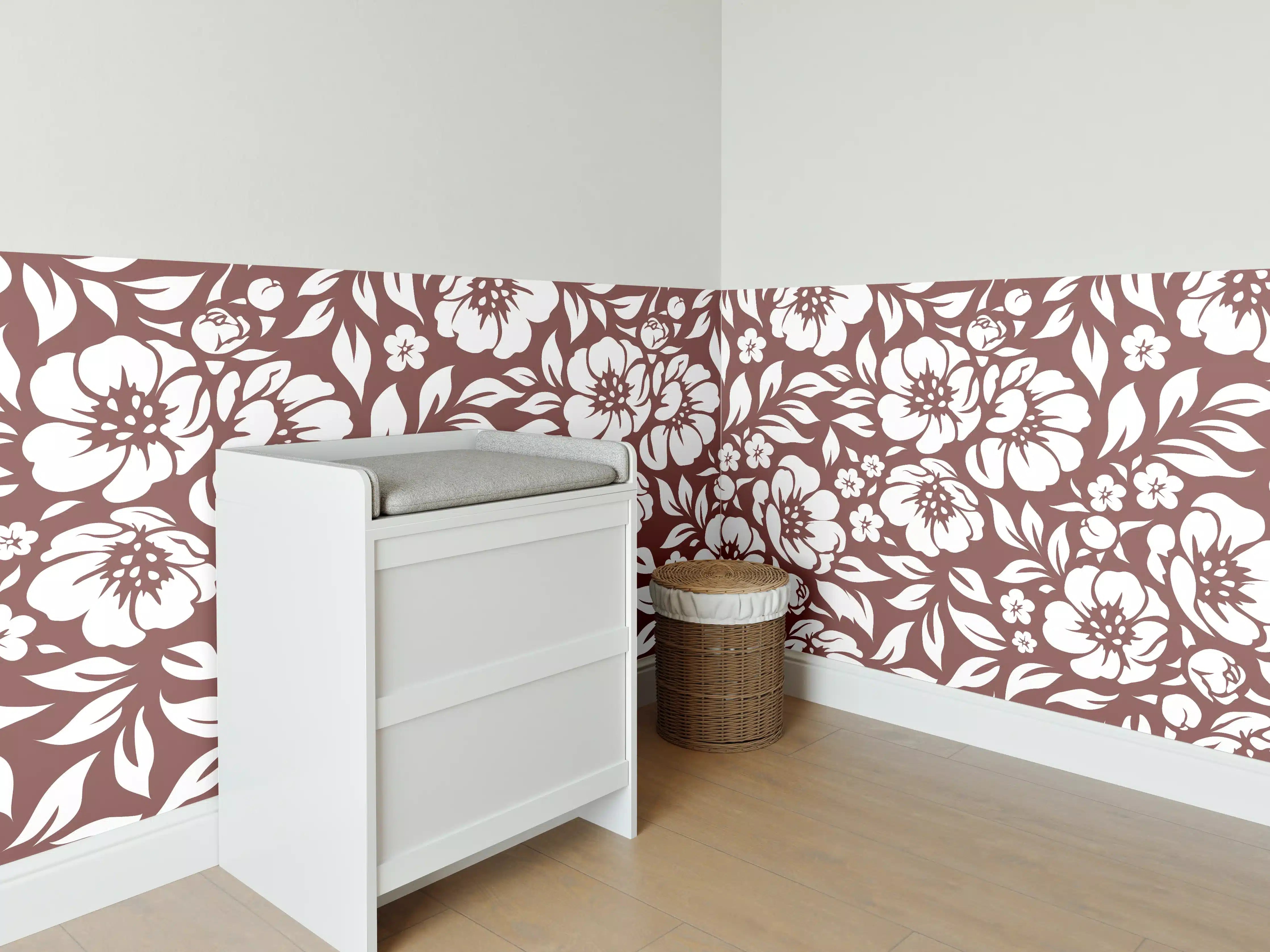 Babyzimmer Wandgestaltung - Weiße Blumenmuster-Fliese mit grauen Nuancen