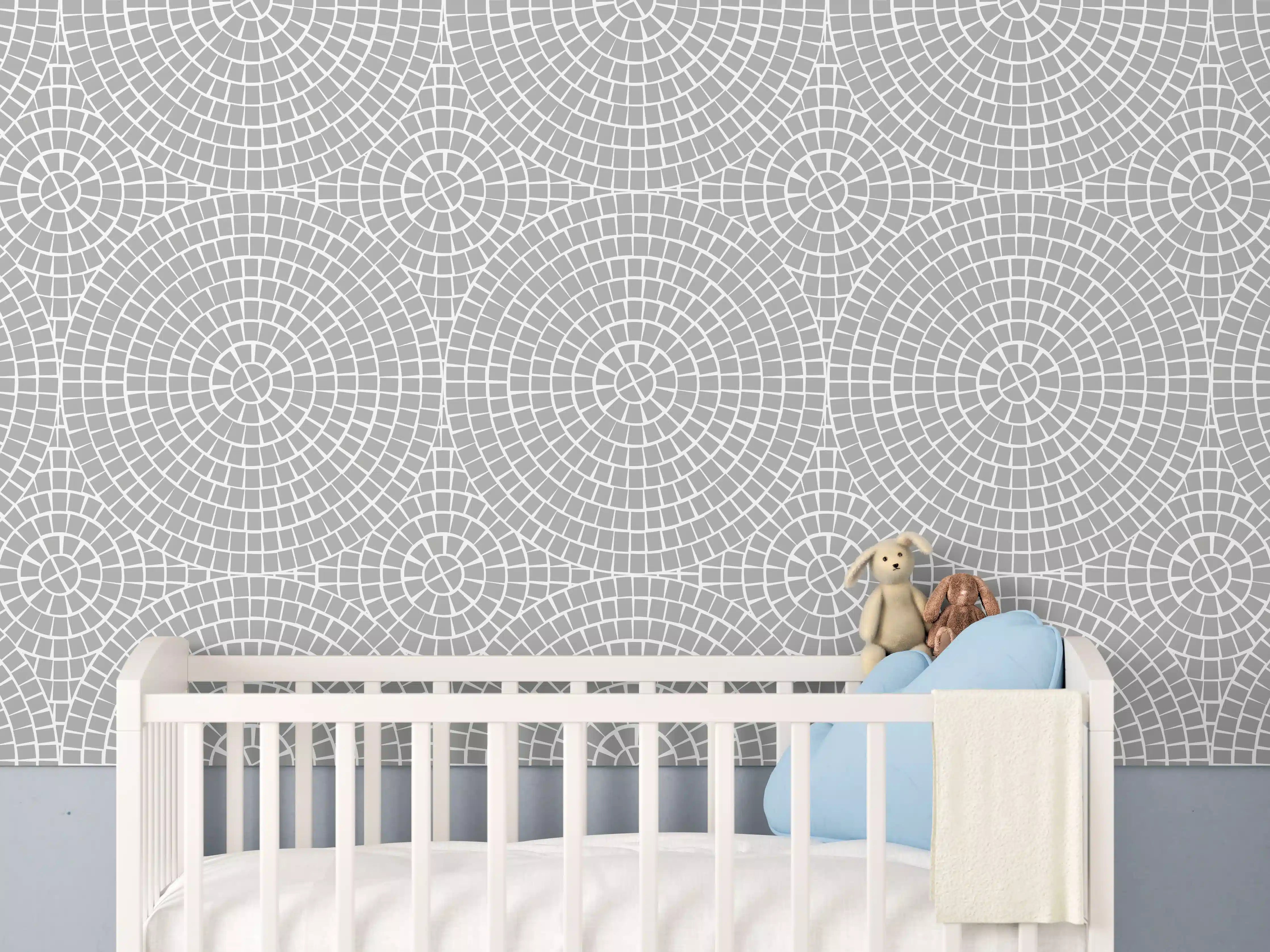 Babyzimmer Wandgestaltung - Weiße Grautöne Mosaikfliese