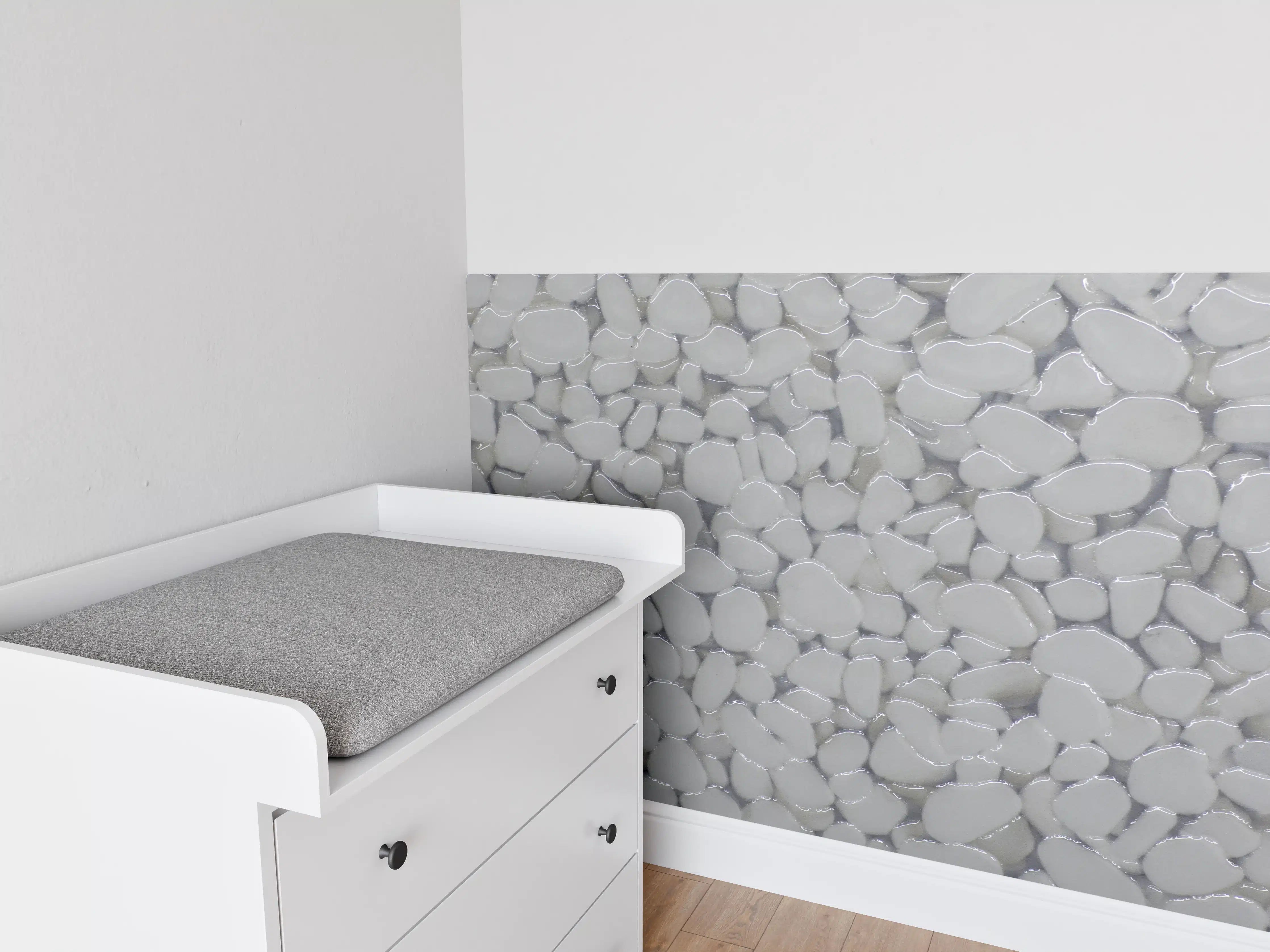 Babyzimmer Wandgestaltung - Weiße Kieselsteine mit feiner Struktur