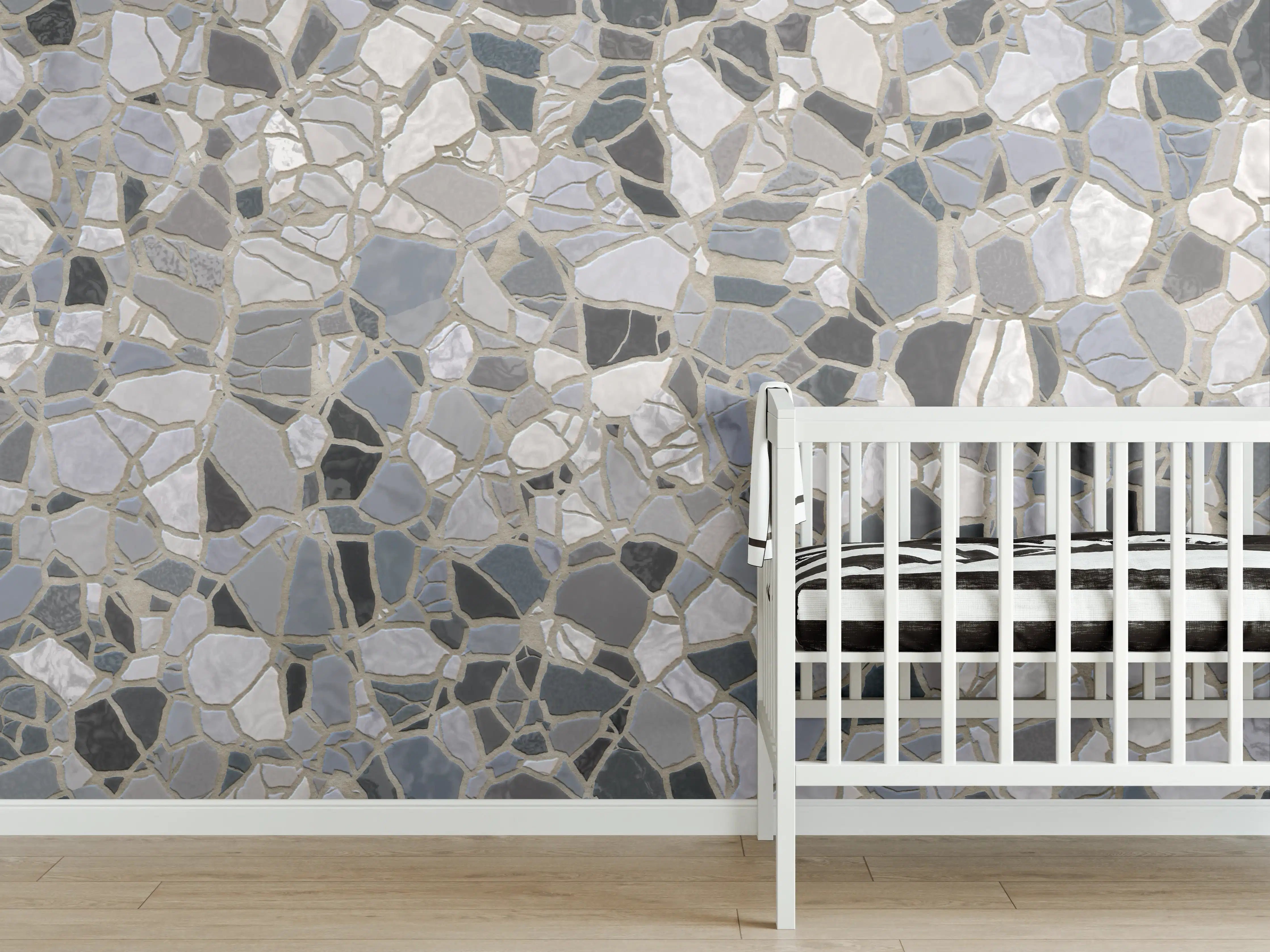 Babyzimmer Wandgestaltung - Weiße Marmor-Textur mit Grau-Details