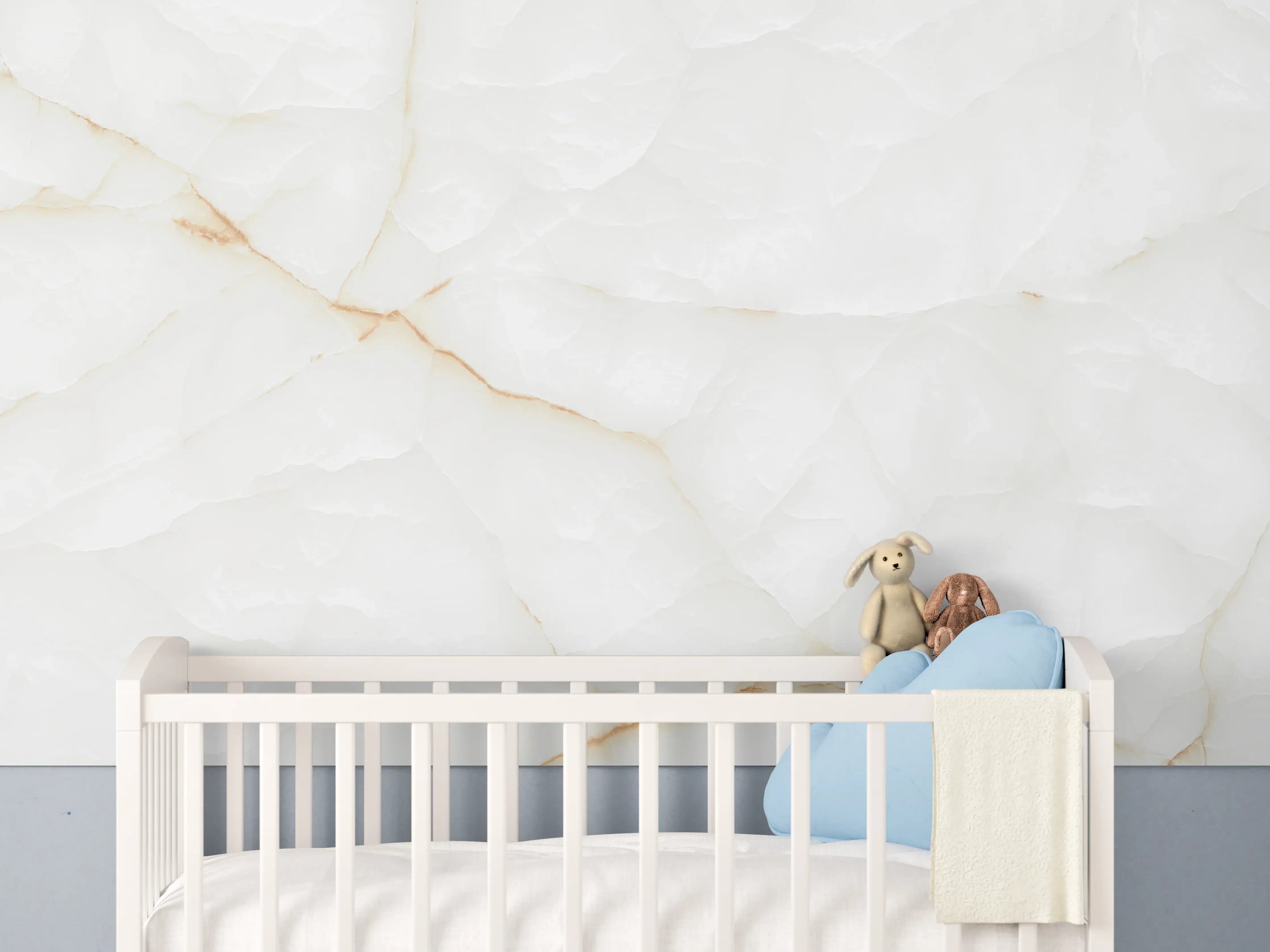 Babyzimmer Wandgestaltung - Weiße Marmor-Textur mit feinen Farbnuancen