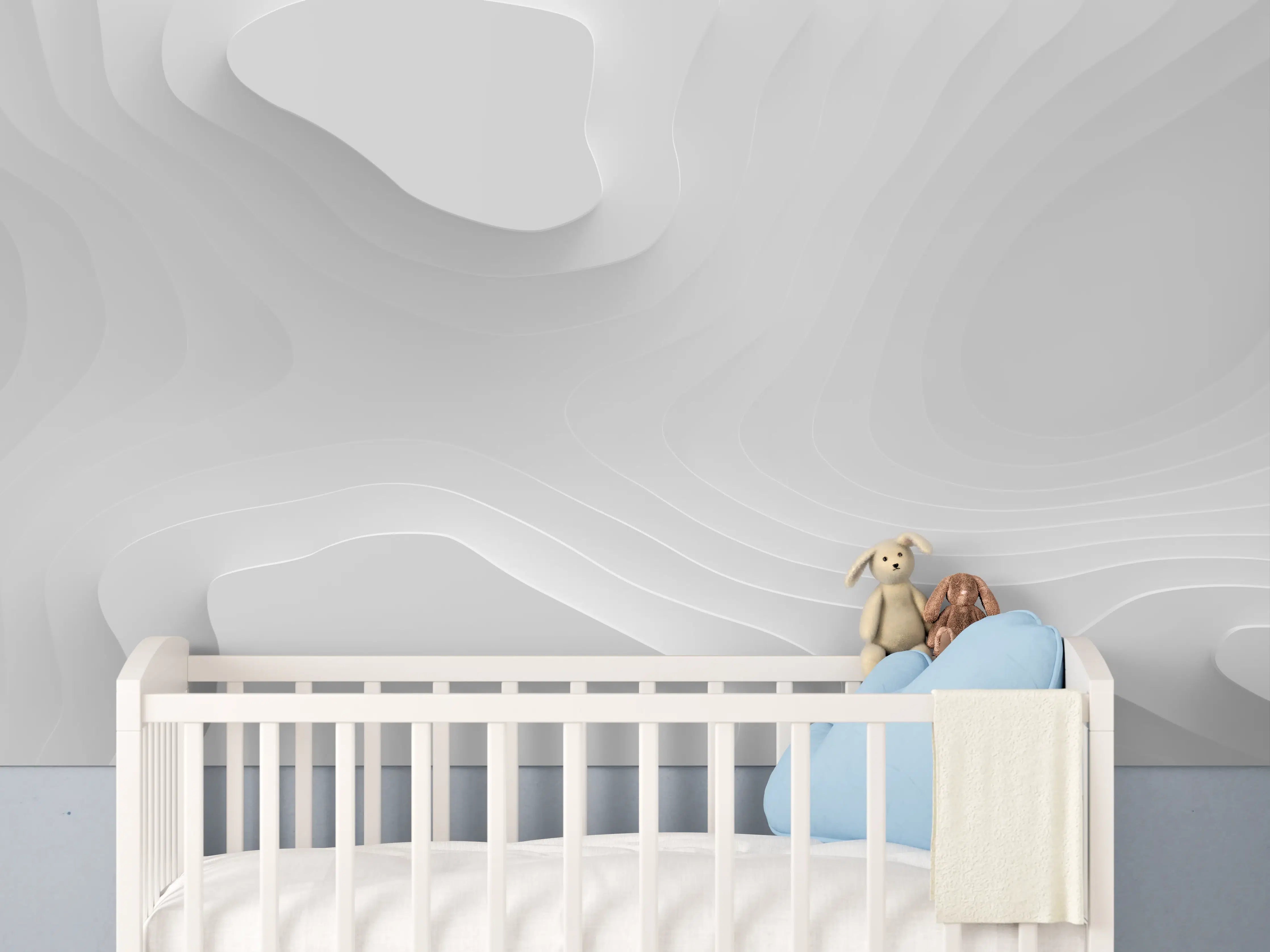 Babyzimmer Wandgestaltung - Weiße Marmortextur mit feinen Grauverläufen