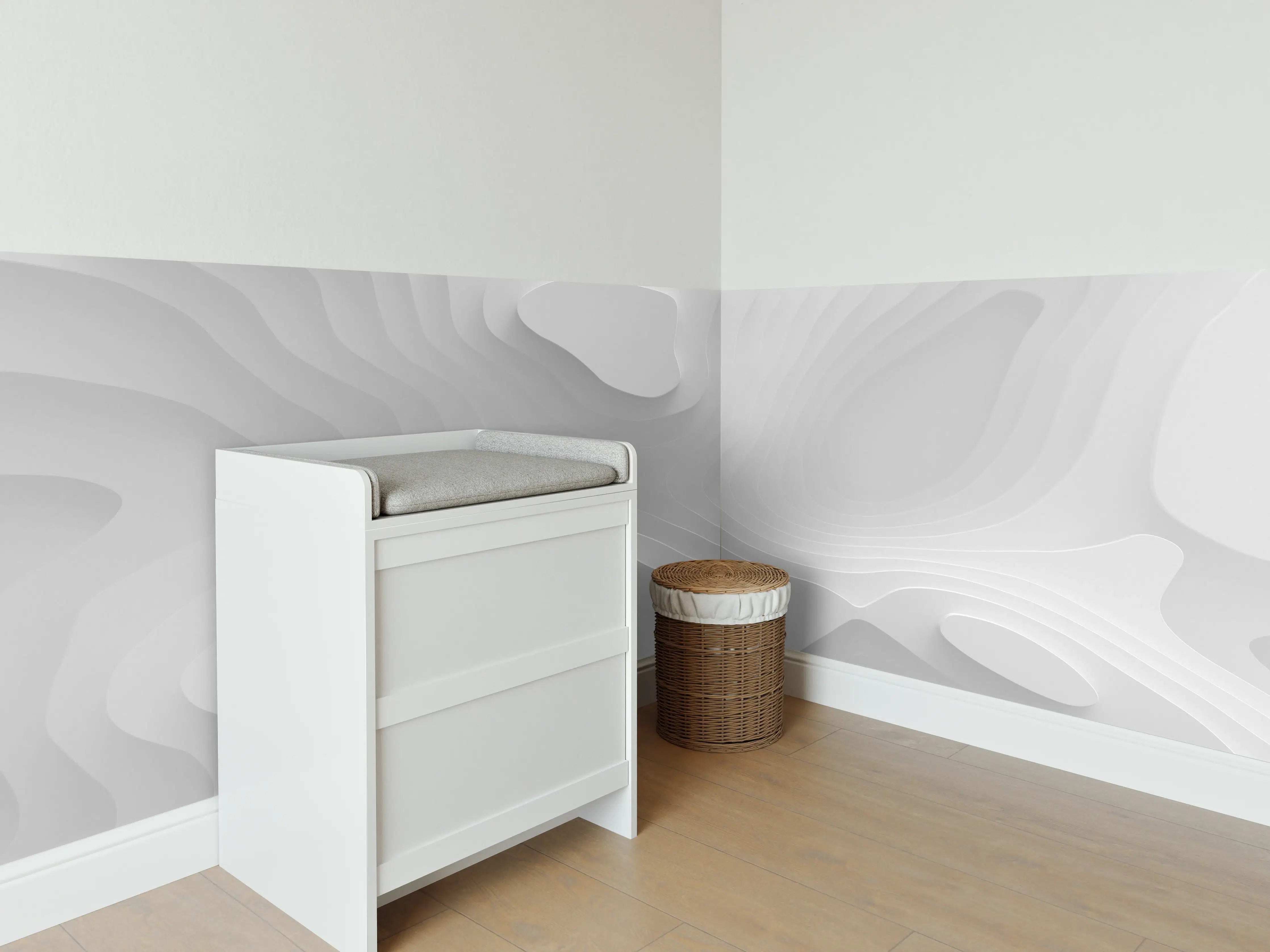 Babyzimmer Wandgestaltung - Weiße Marmortextur mit feinen Grauverläufen