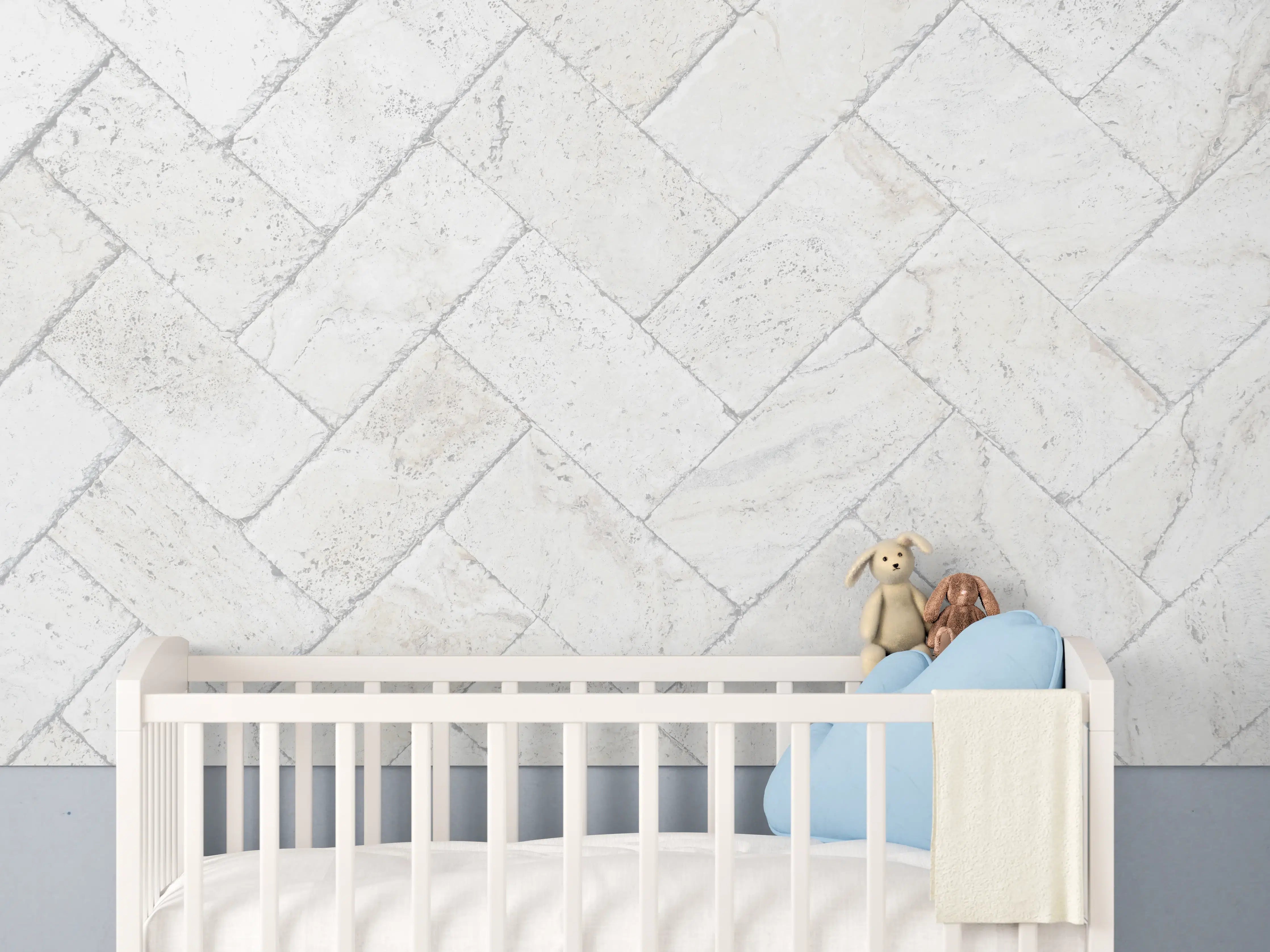 Babyzimmer Wandgestaltung - Weiße Pflastersteine