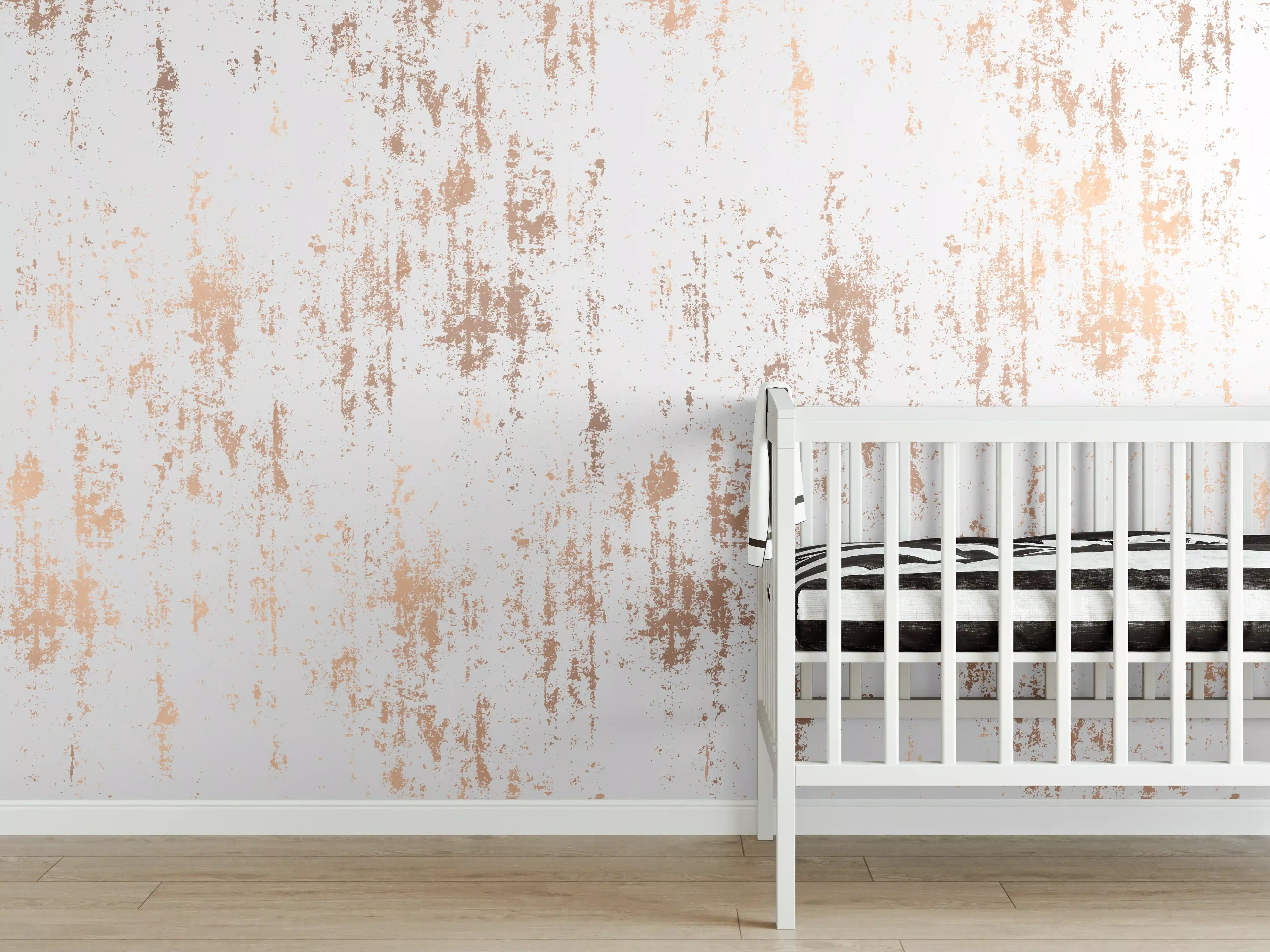 Babyzimmer Wandgestaltung - Weiße Textur mit goldenen Akzenten