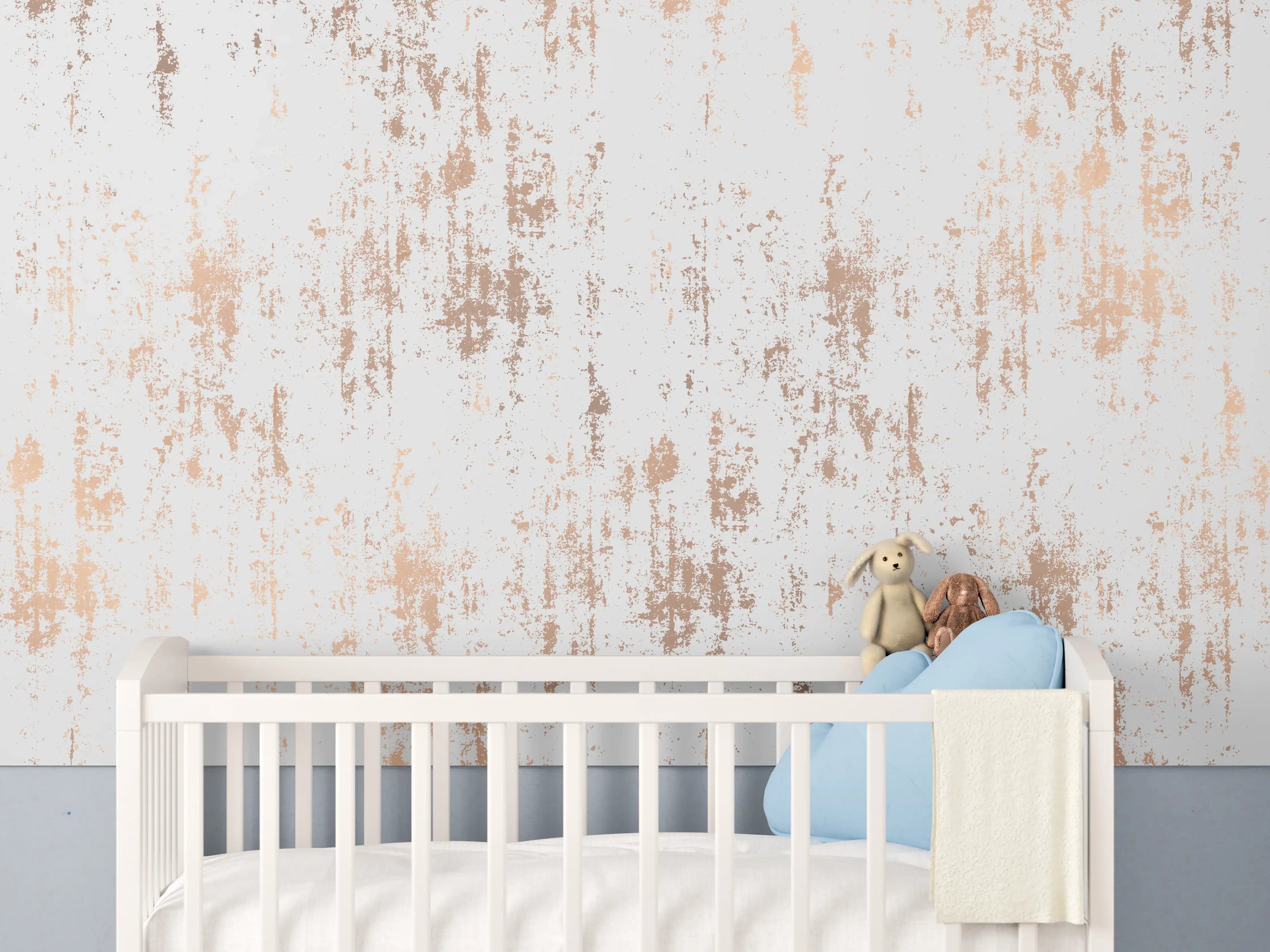 Babyzimmer Wandgestaltung - Weiße Textur mit goldenen Akzenten