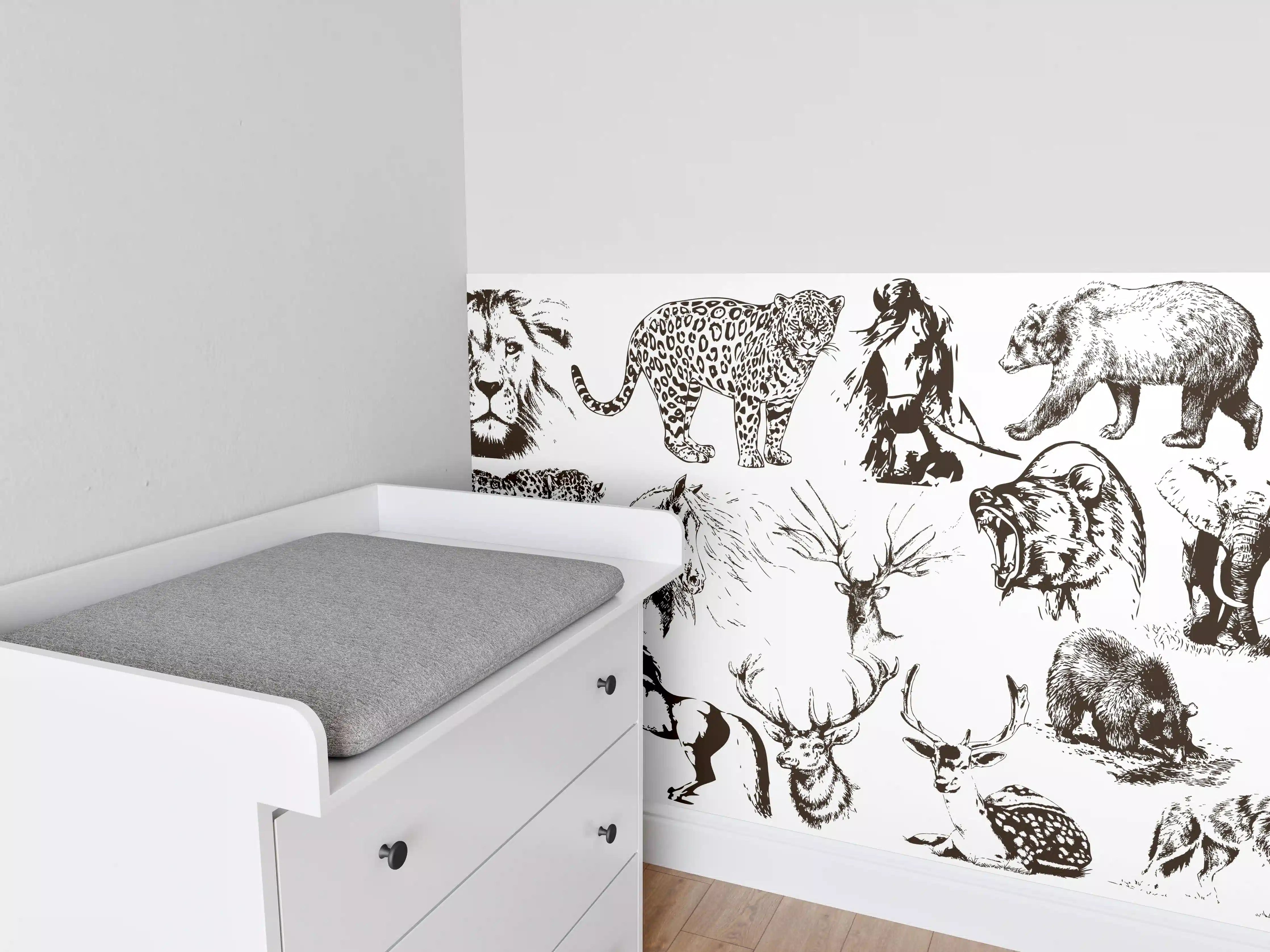 Babyzimmer Wandgestaltung - Weiße Tierillustrationen in Schwarz