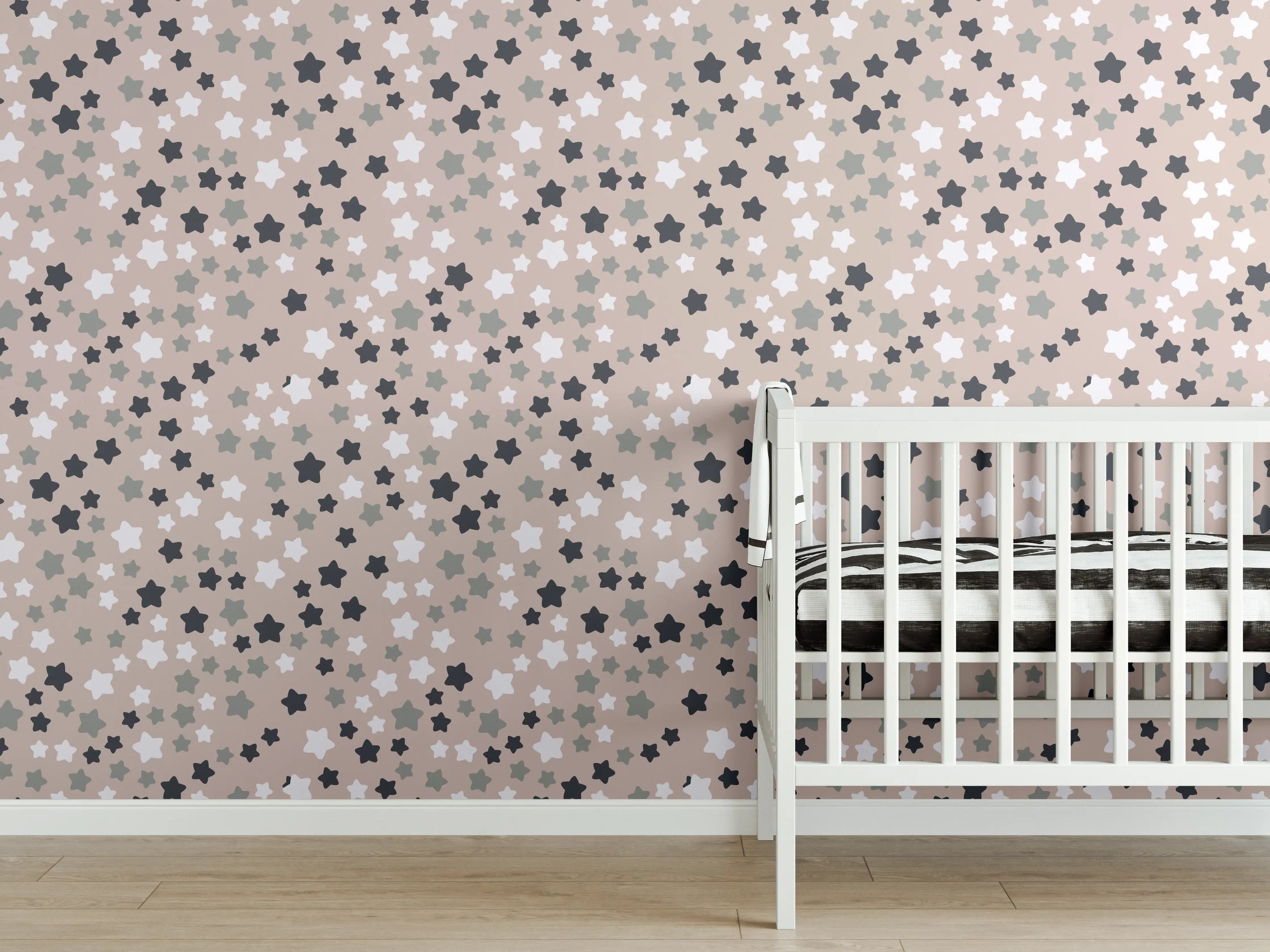 Babyzimmer Wandgestaltung - Weiße Wand mit grauem Sternenmuster