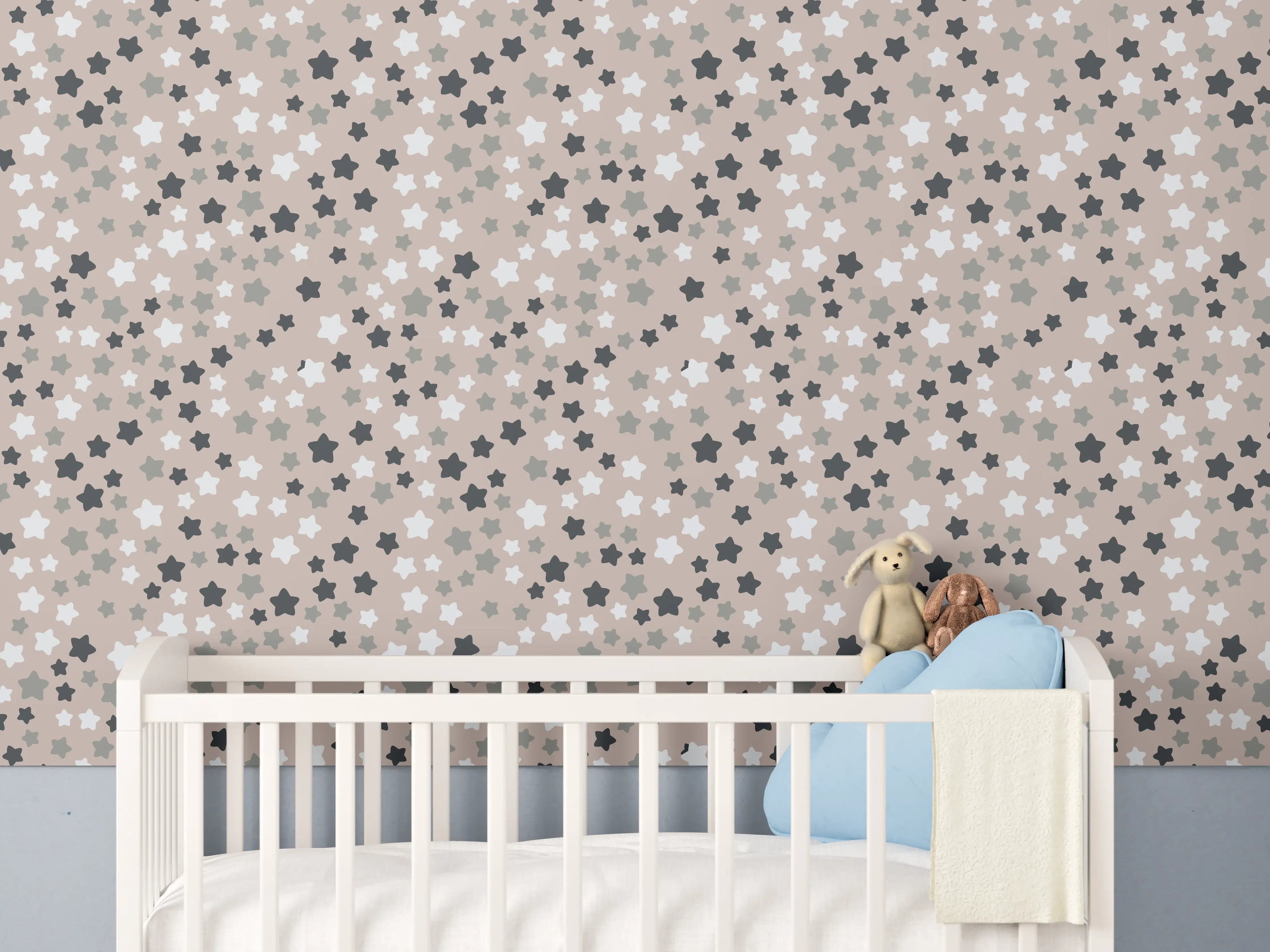 Babyzimmer Wandgestaltung - Weiße Wand mit grauem Sternenmuster