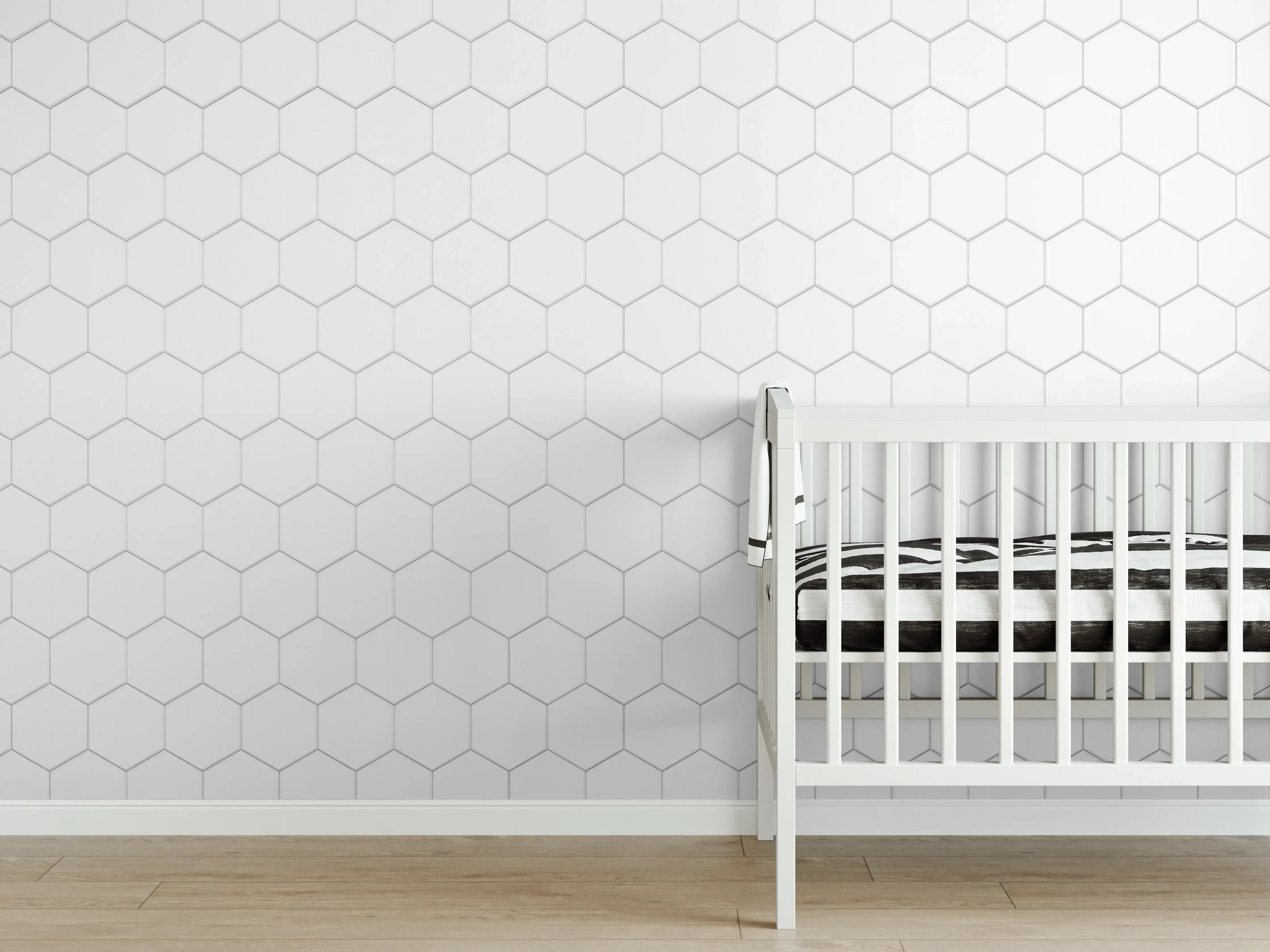 Babyzimmer Wandgestaltung - Weiße Wand mit hexagonaler Struktur