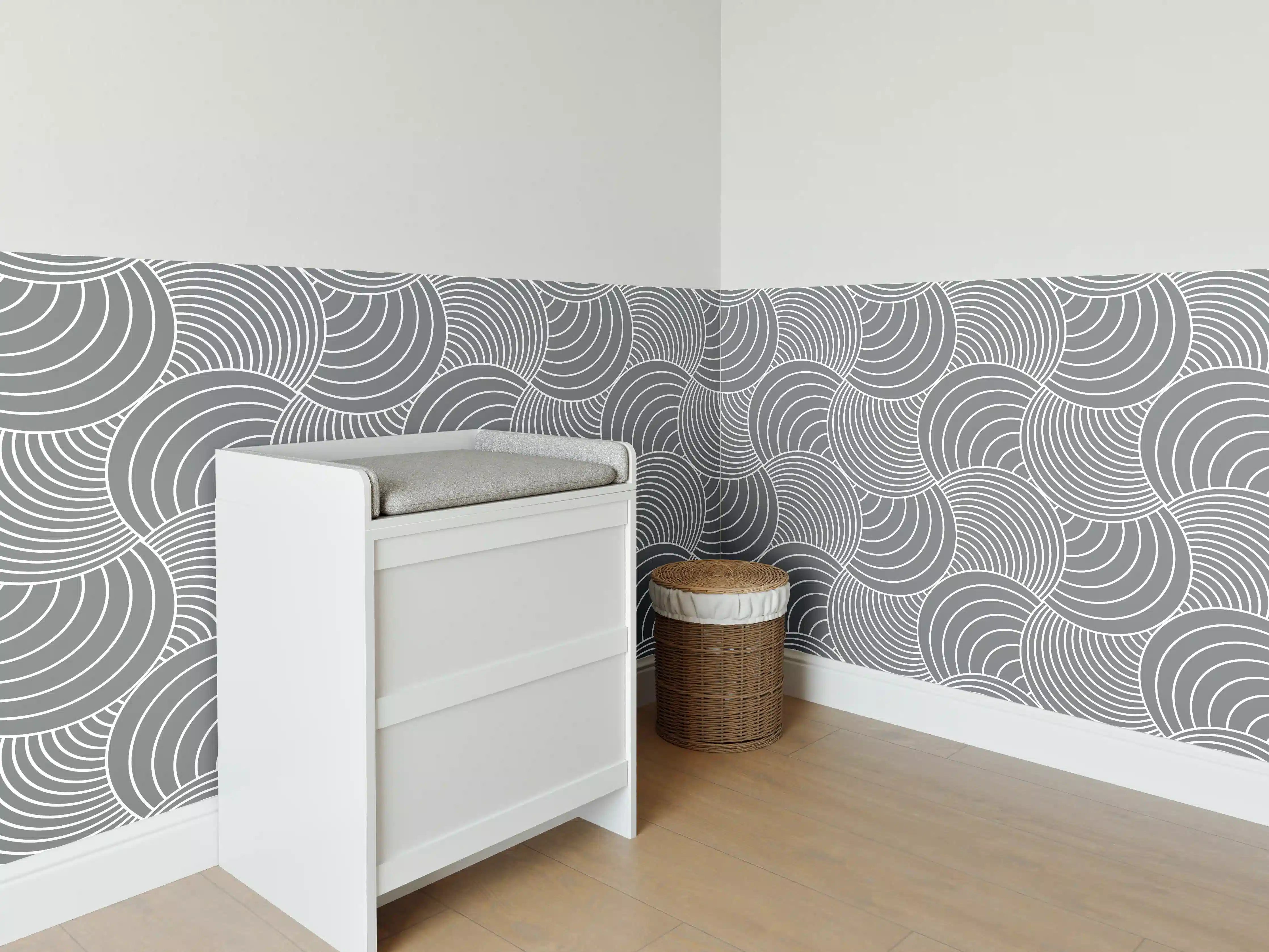 Babyzimmer Wandgestaltung - Weiße Wellen-Grafik in der Küche