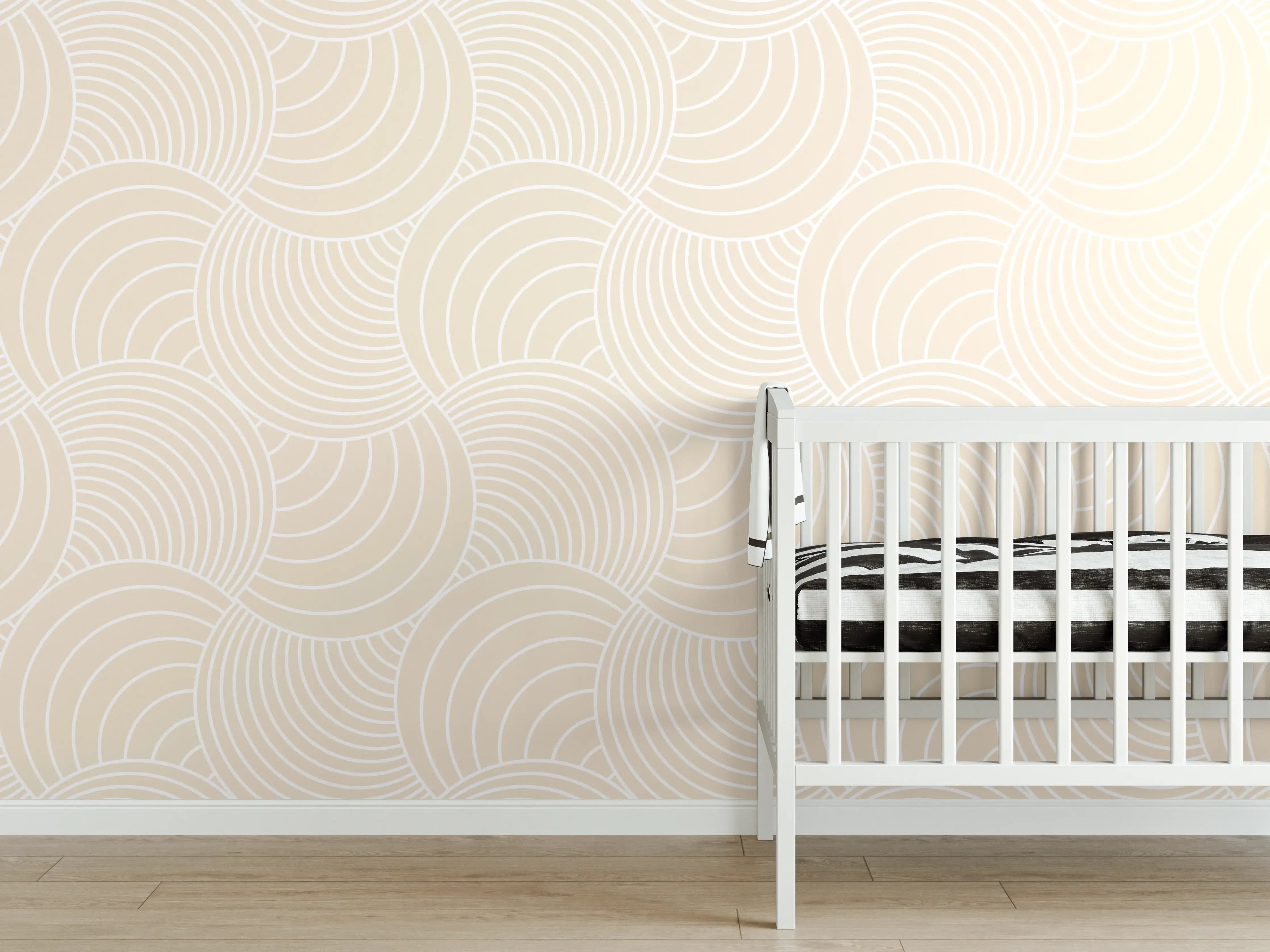 Babyzimmer Wandgestaltung - Weiße Wellen-Grafik mit grauer Note