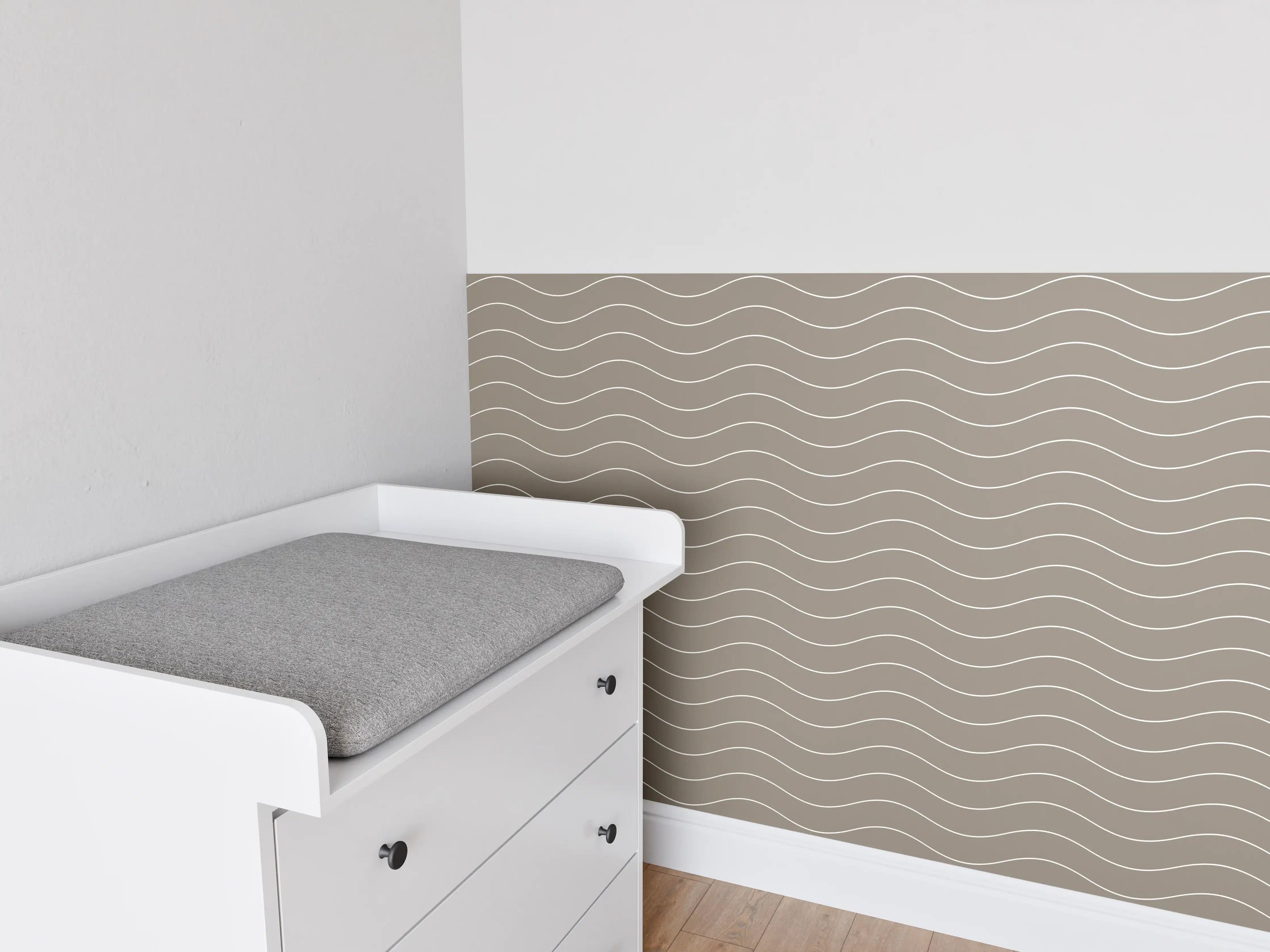 Babyzimmer Wandgestaltung - Weiße Wellenschale mit Grautönen