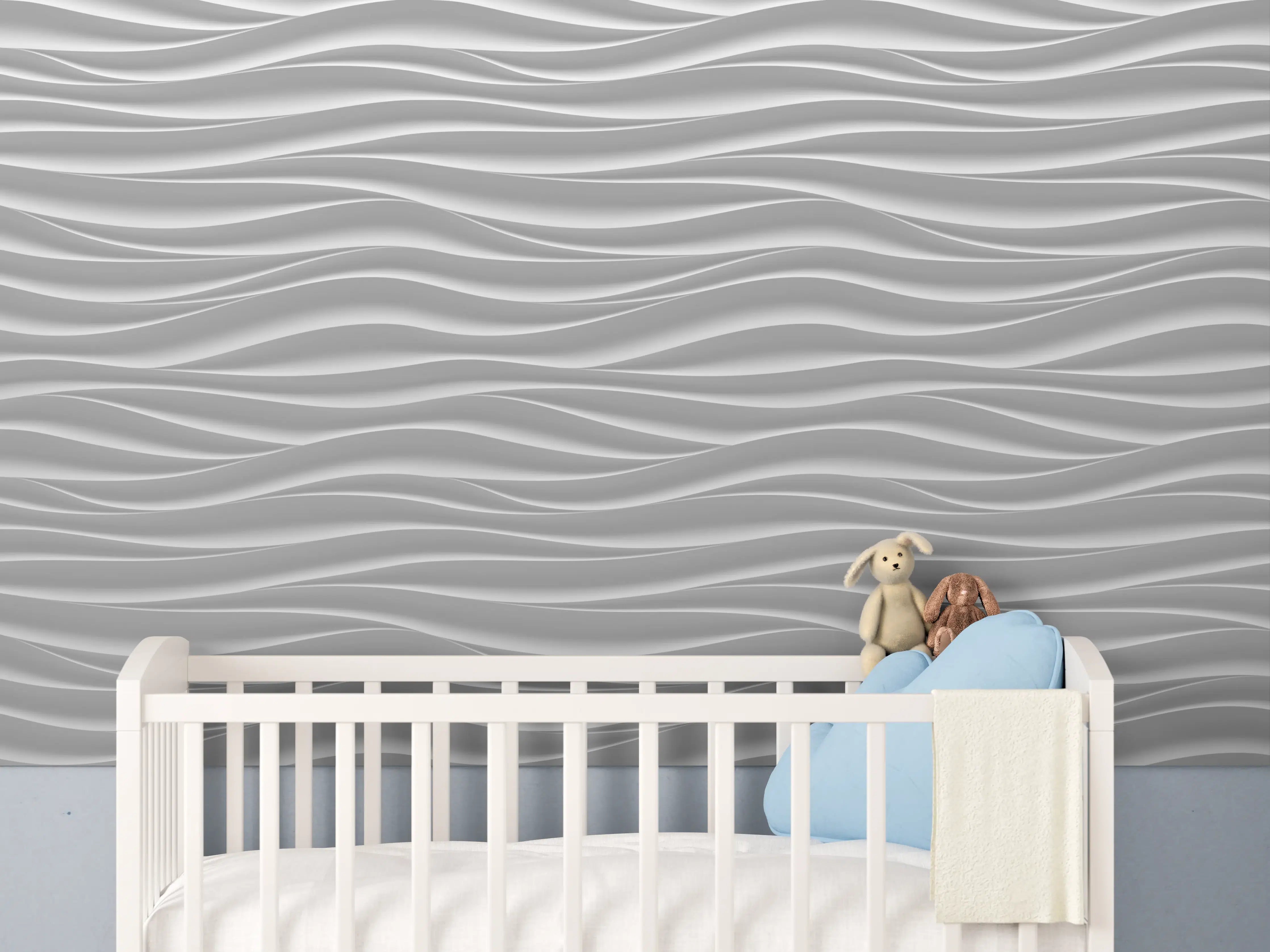 Babyzimmer Wandgestaltung - Weiße Wellenstruktur mit grau schattierten Linien