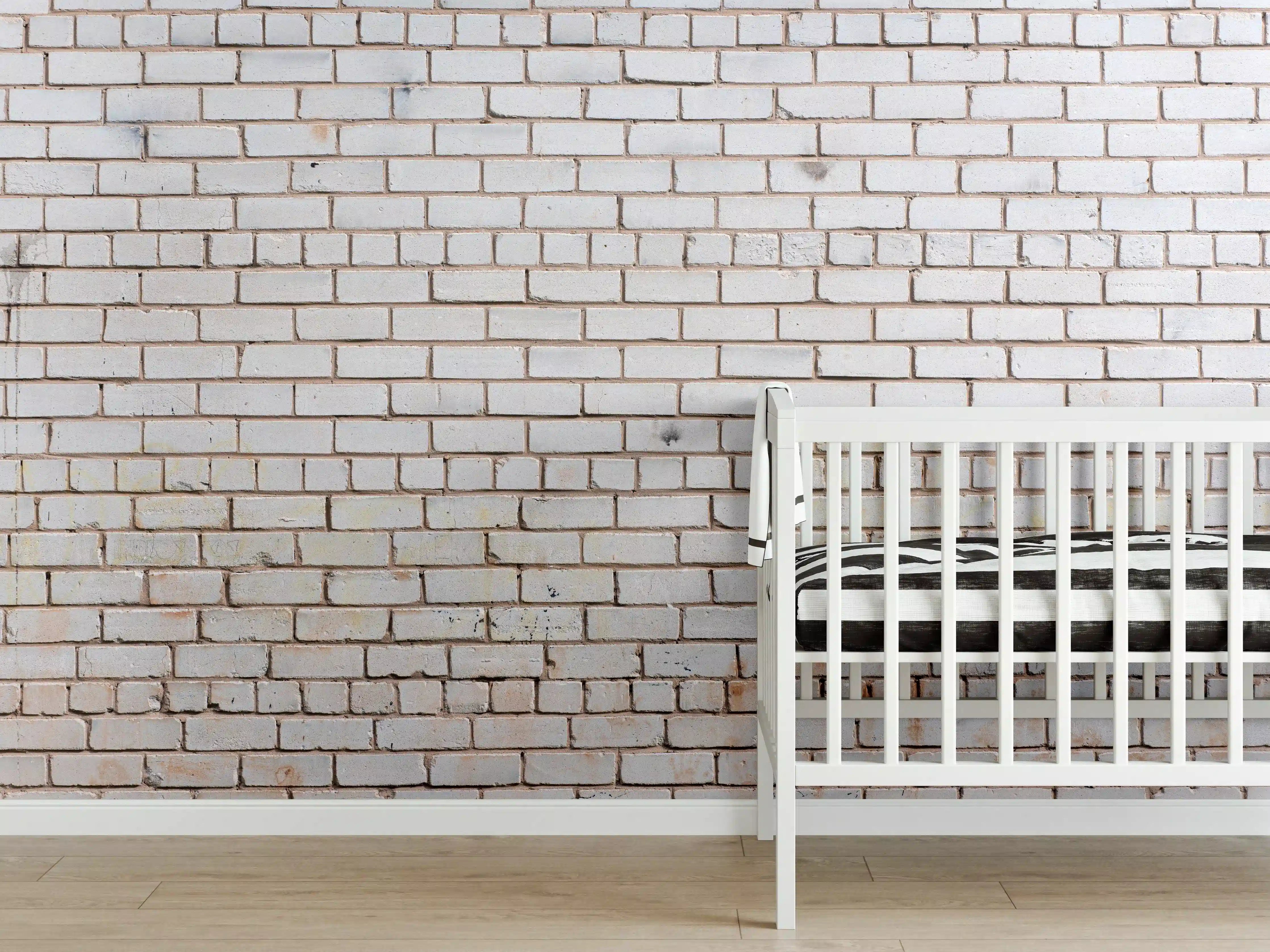 Babyzimmer Wandgestaltung - Weiße Ziegelwand mit zarten Grautönen - realistische Textur