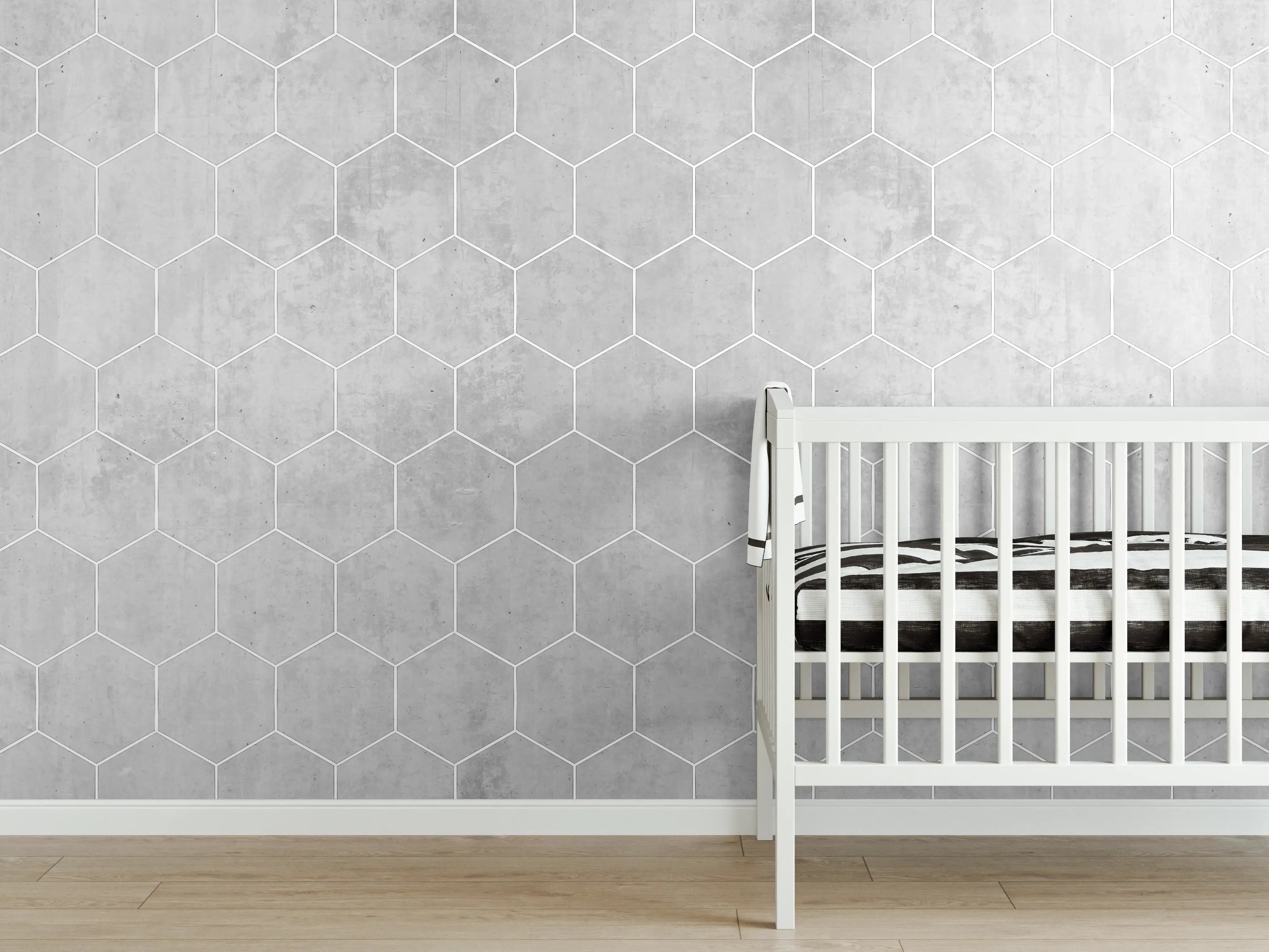 Babyzimmer Wandgestaltung - Weiße sechseckige Mustern auf Grauen Hintergrund