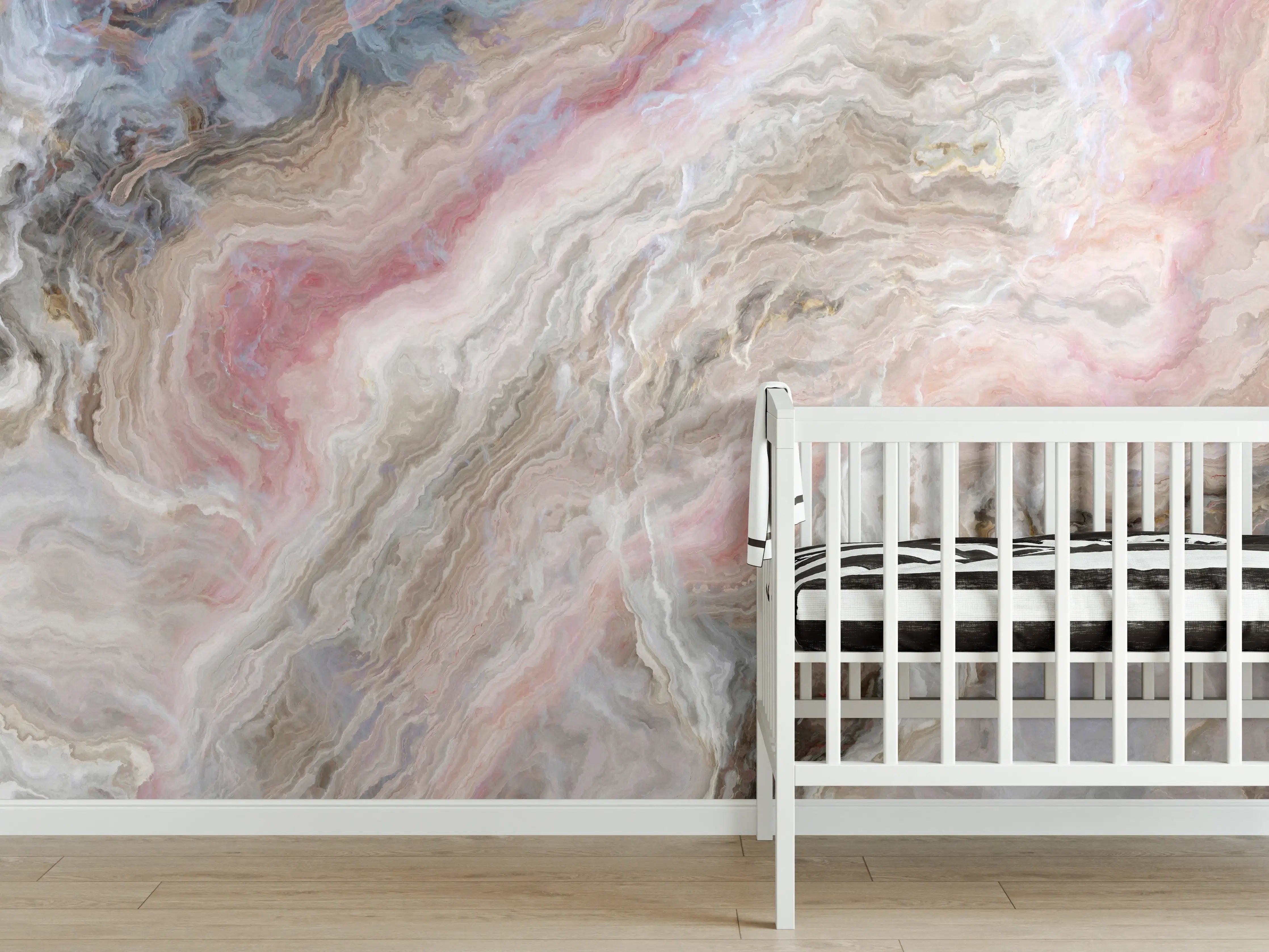 Babyzimmer Wandgestaltung - Weiße und Pastellfarbene Marmorstruktur