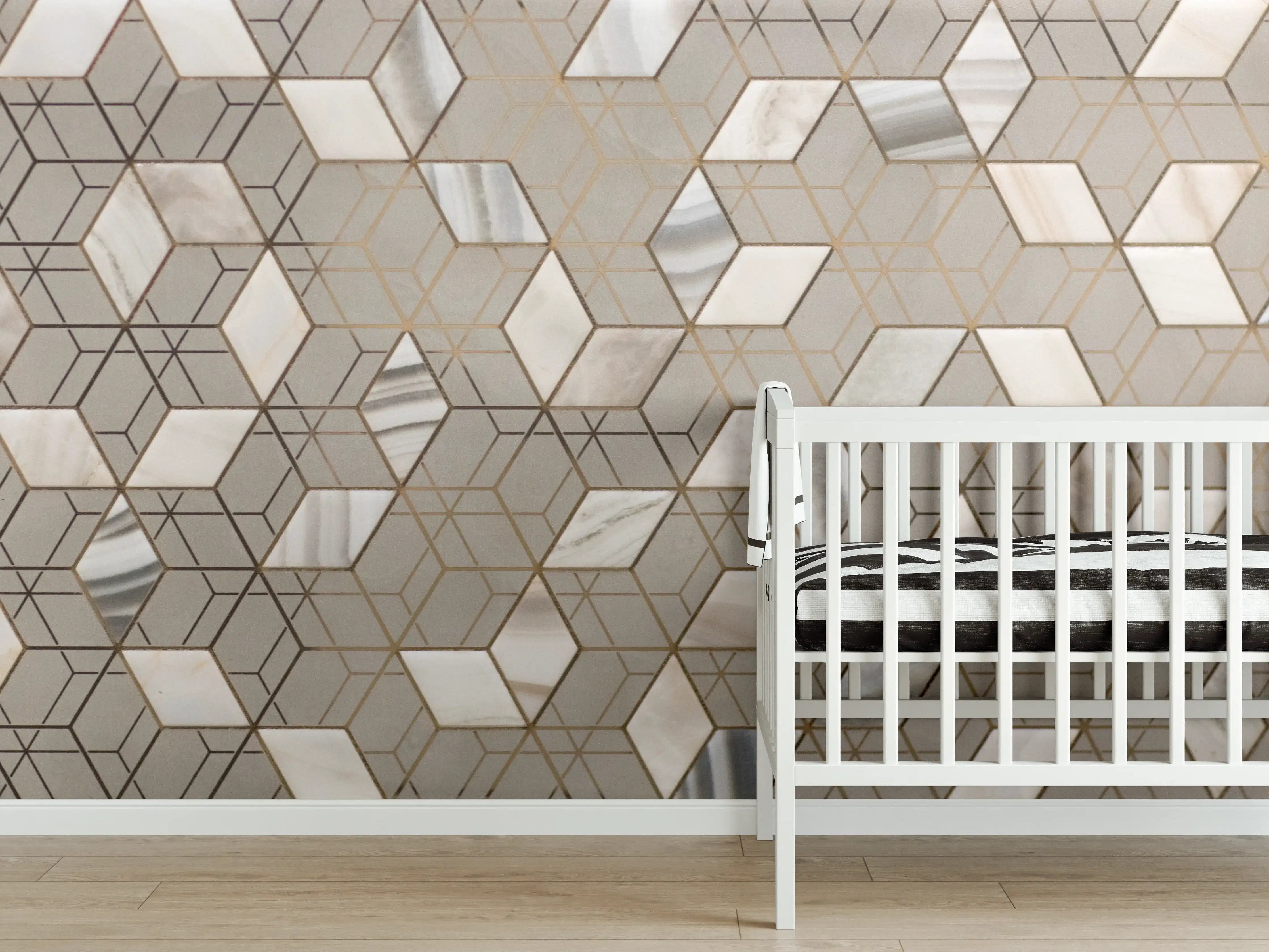 Babyzimmer Wandgestaltung - Weiße und beige geometrische Mosaikwand