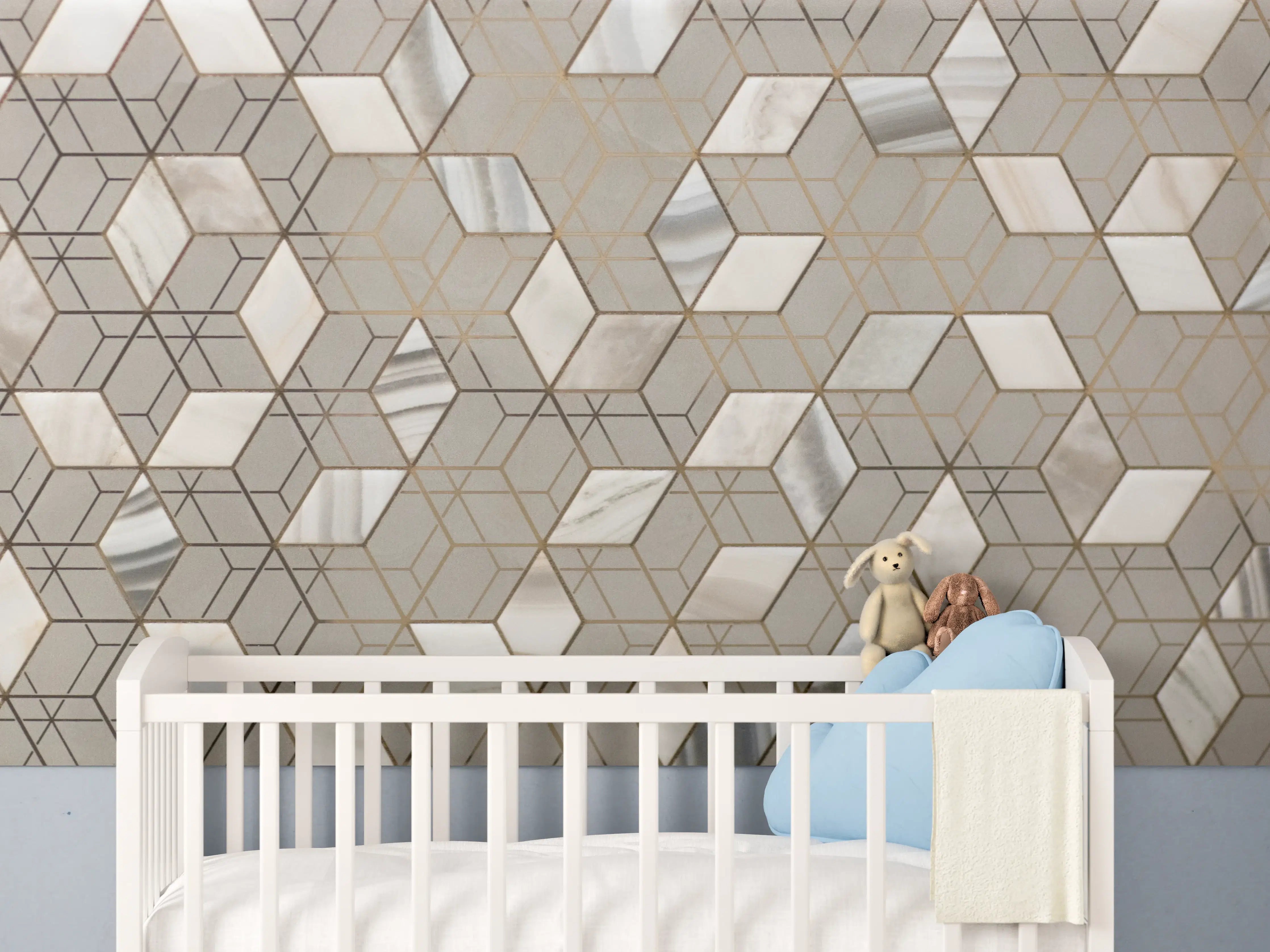 Babyzimmer Wandgestaltung - Weiße und beige geometrische Mosaikwand