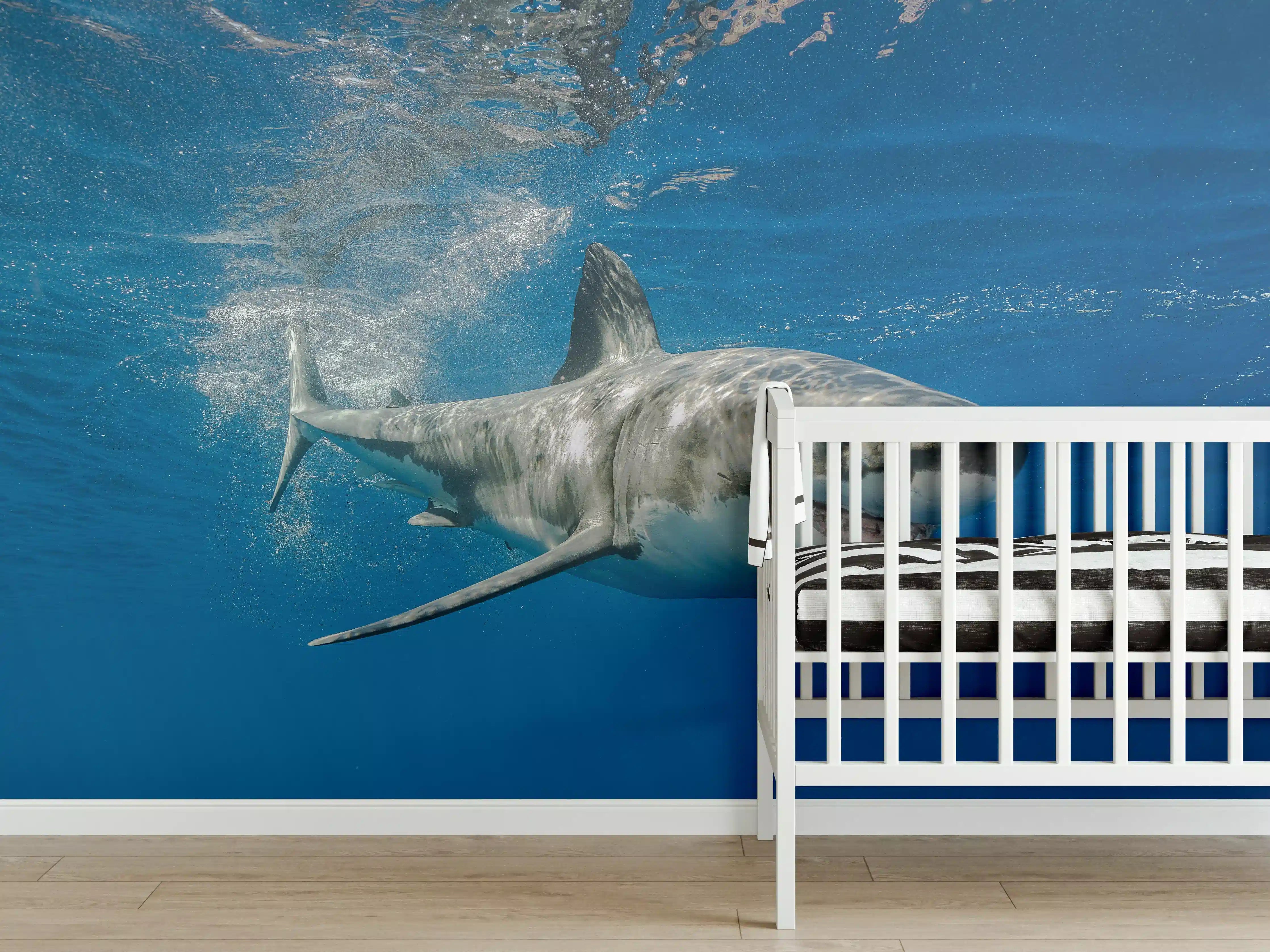 Babyzimmer Wandgestaltung - Weißer Hai in Unterwasseransicht