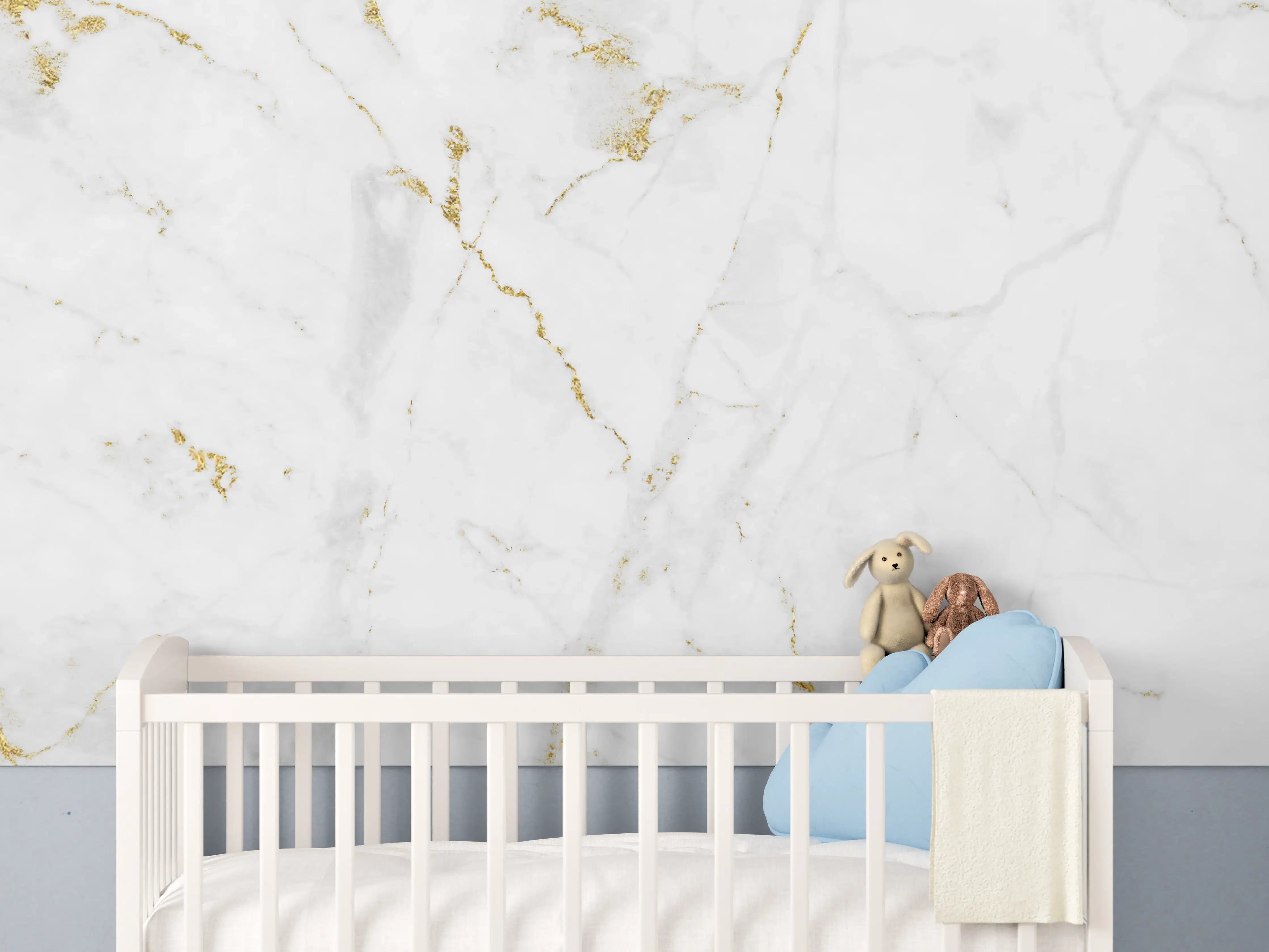 Babyzimmer Wandgestaltung - Weißer Marmor mit goldenen Adern