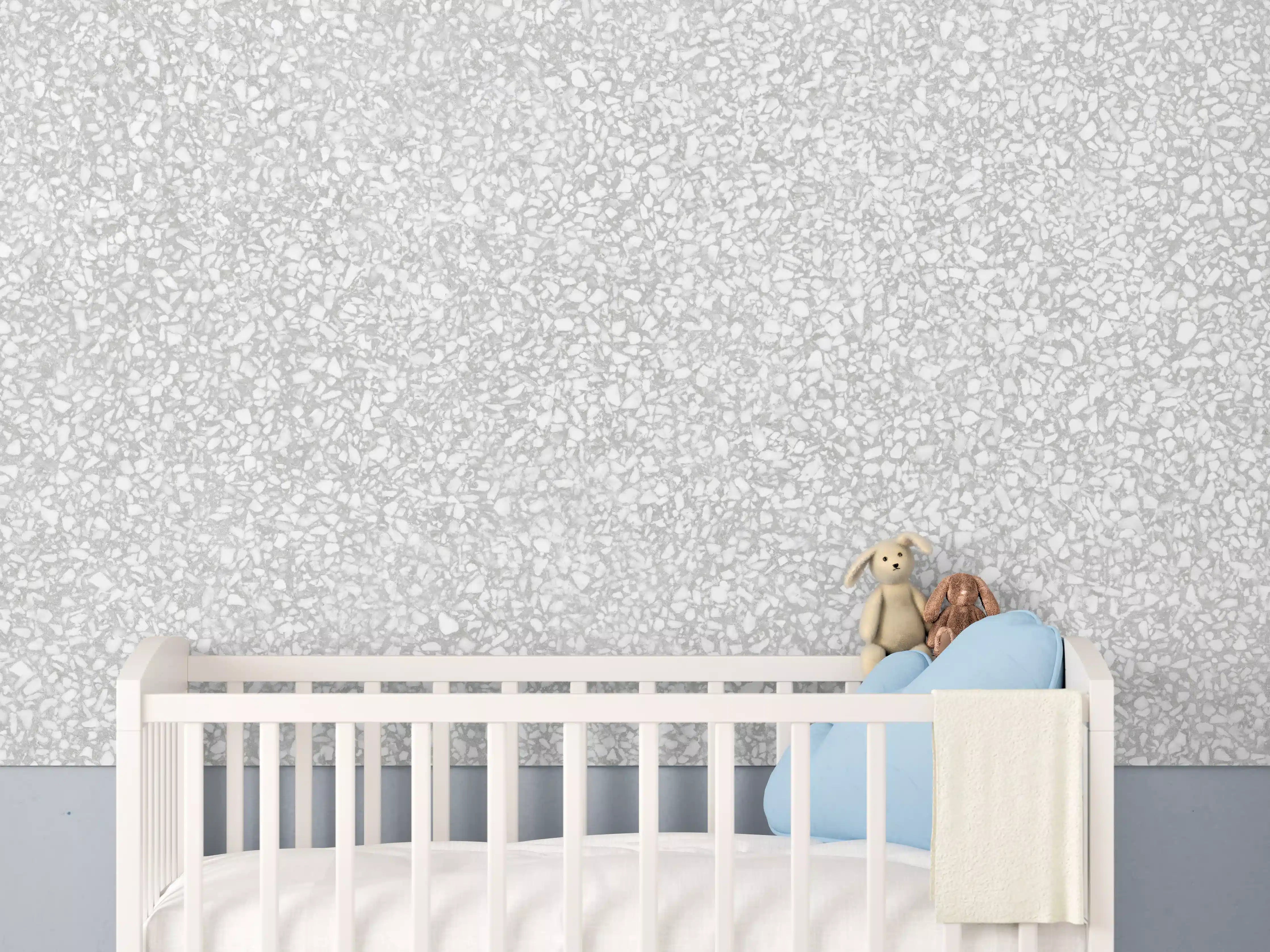 Babyzimmer Wandgestaltung - Weißer Terrazzostein 