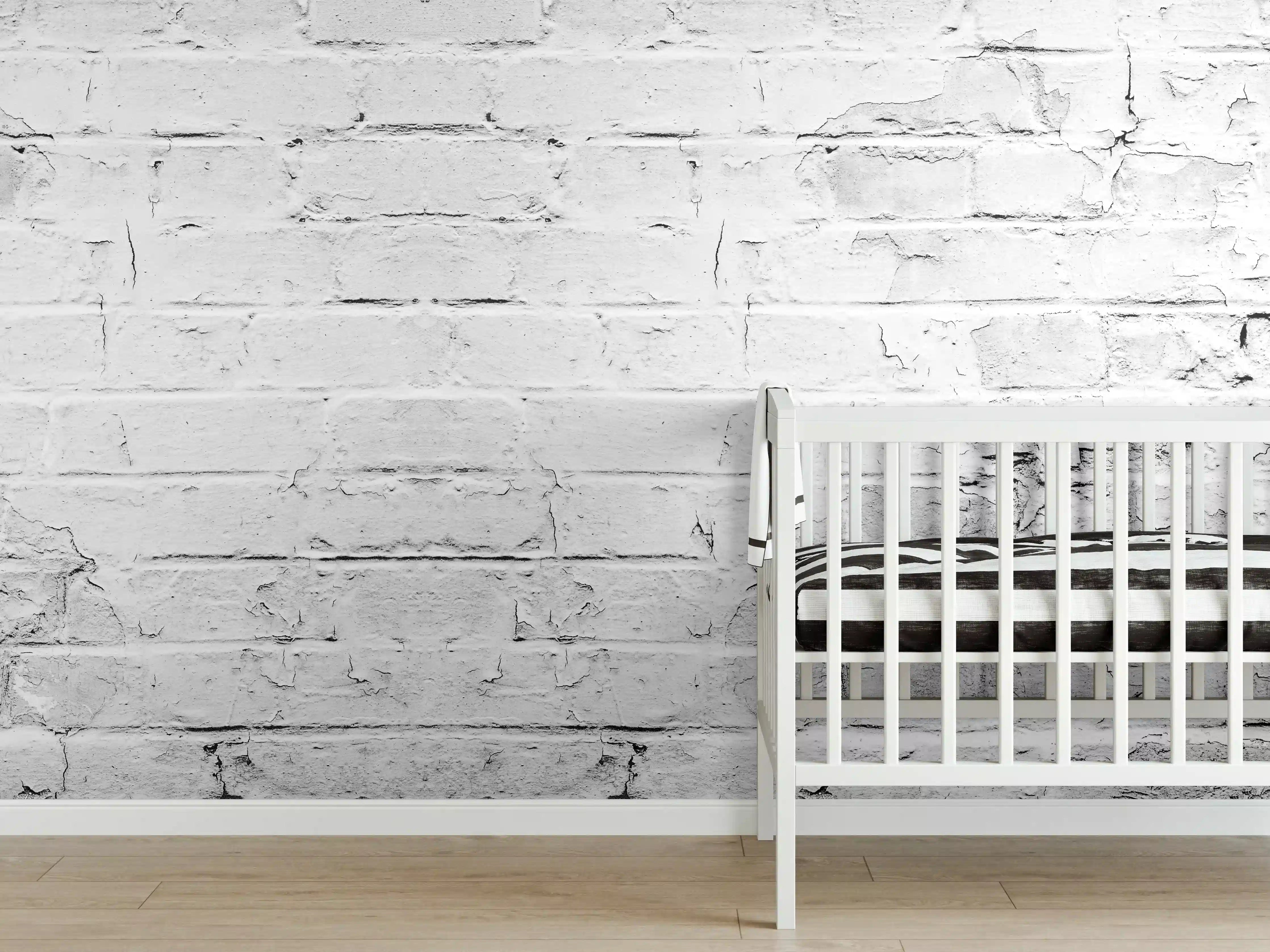 Babyzimmer Wandgestaltung - Weißer rustikaler Mauerwerk