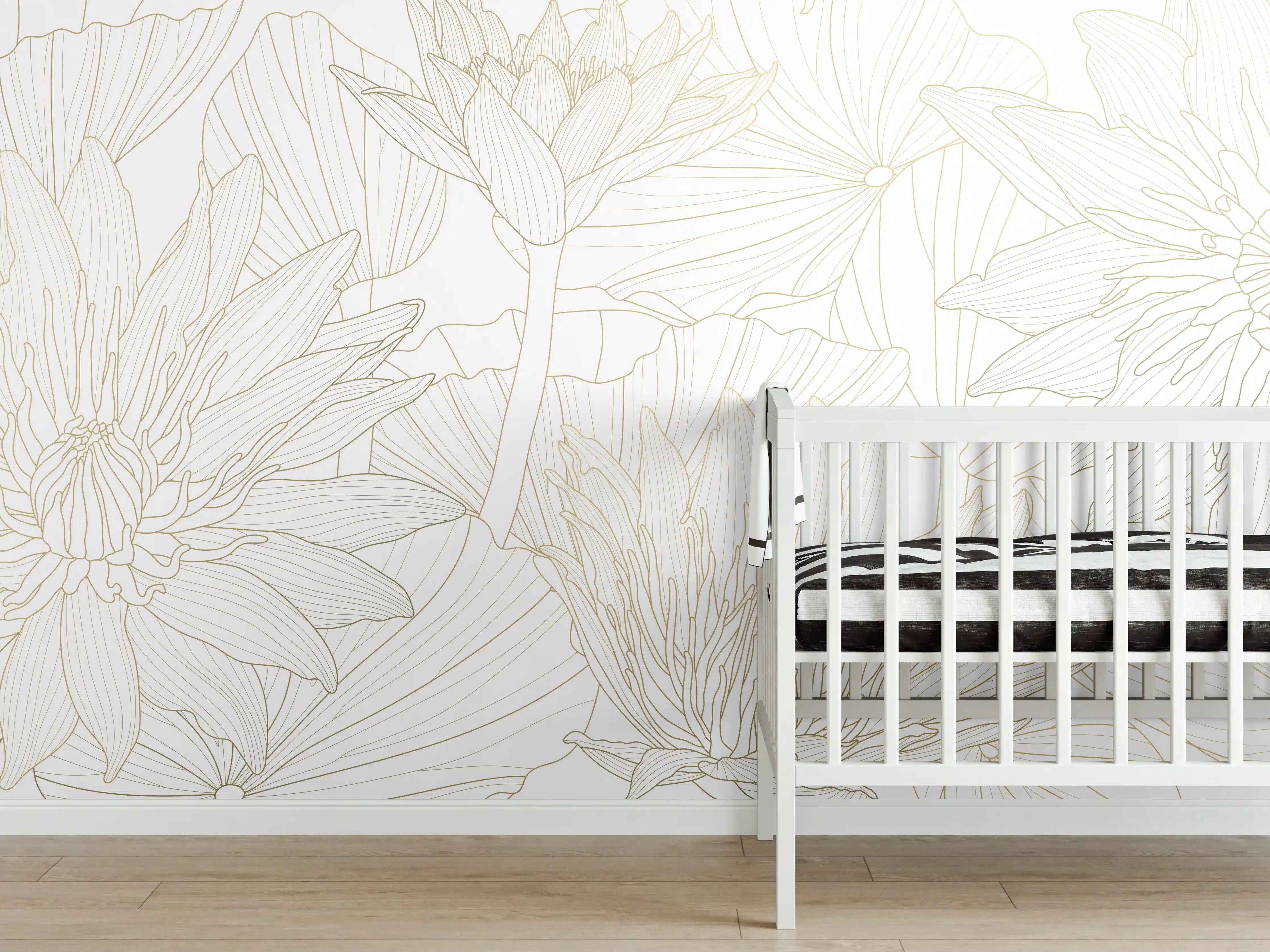 Babyzimmer Wandgestaltung - Weißes Floral-Linien Kunstwerk